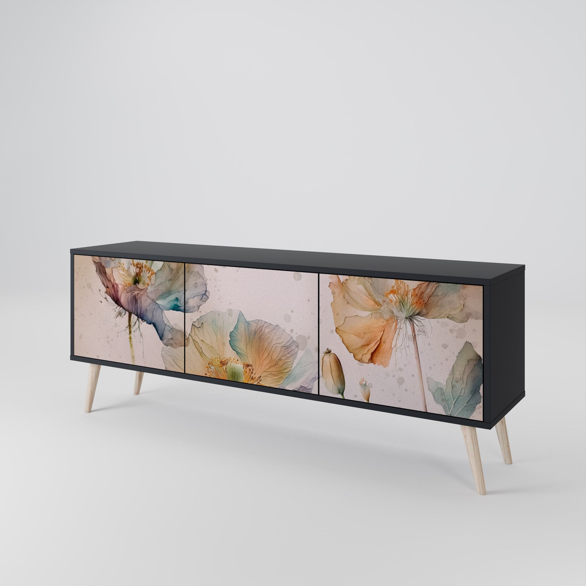 Meuble TV 3 portes SOFTEN POPPY finition noire