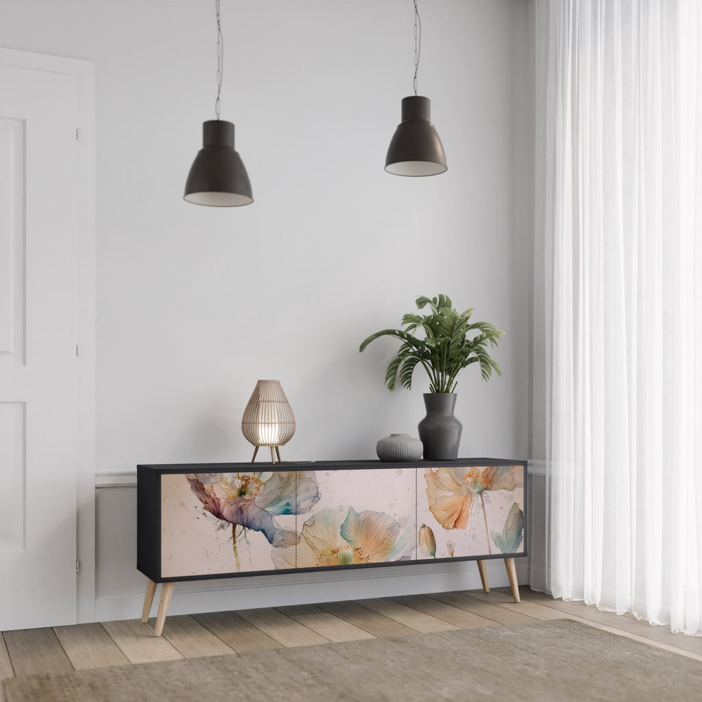 Meuble TV 3 portes SOFTEN POPPY finition noire