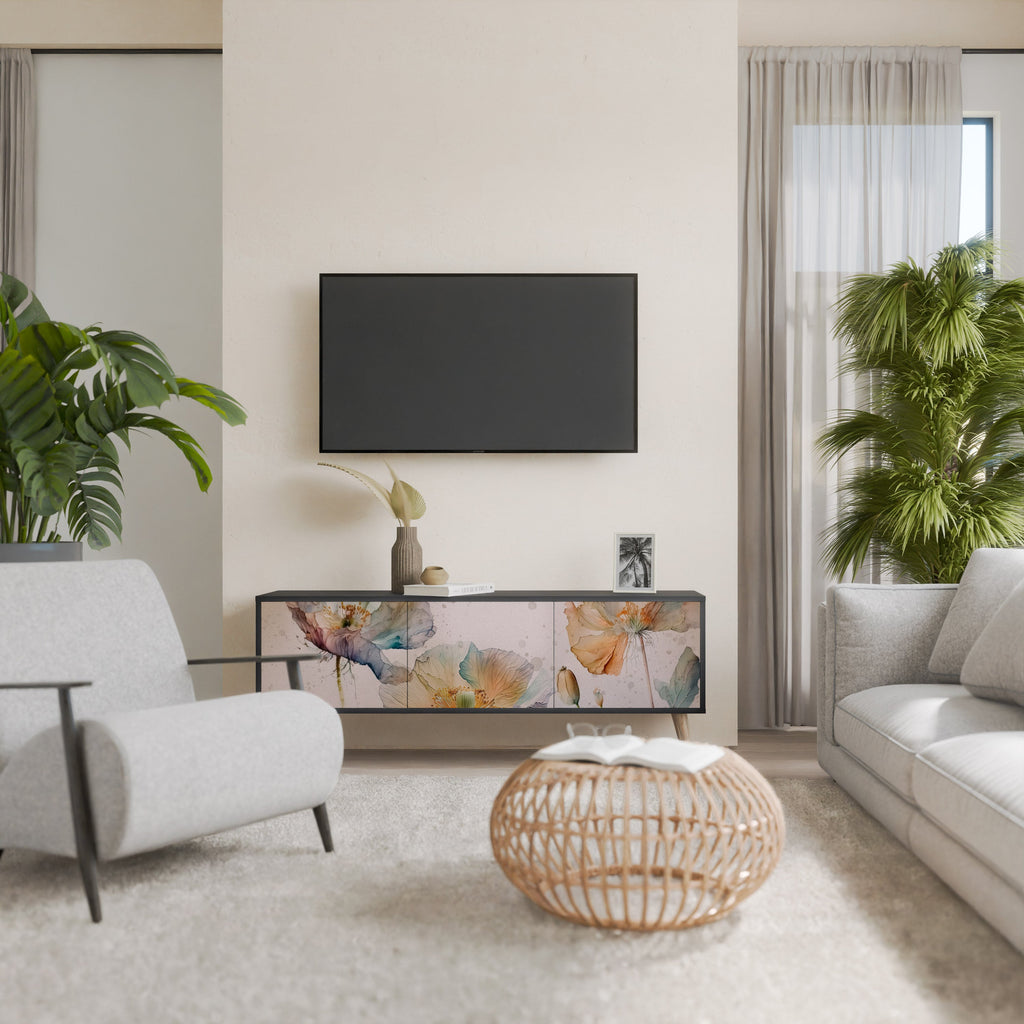 Meuble TV 3 portes SOFTEN POPPY finition noire