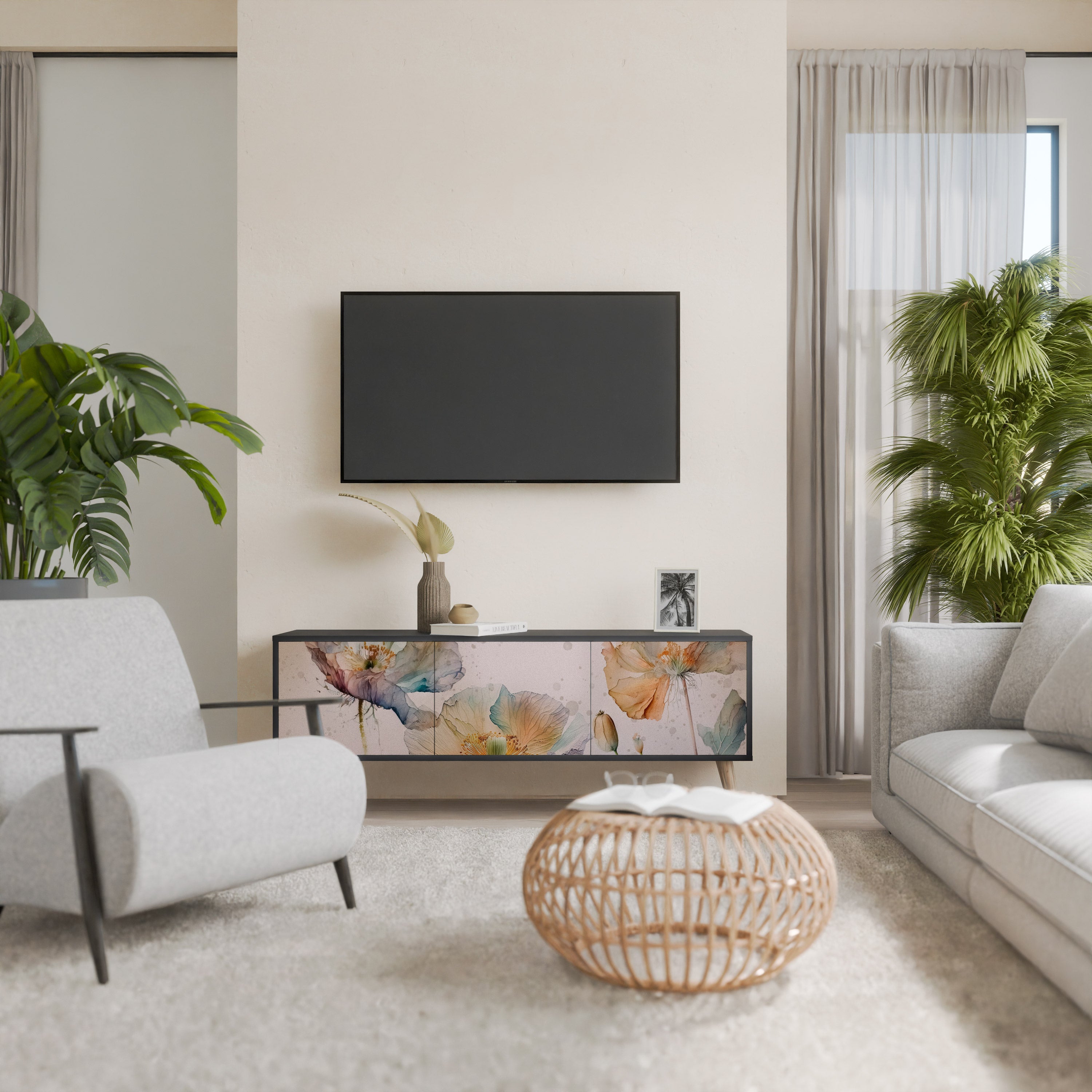 Meuble TV 3 portes SOFTEN POPPY finition noire