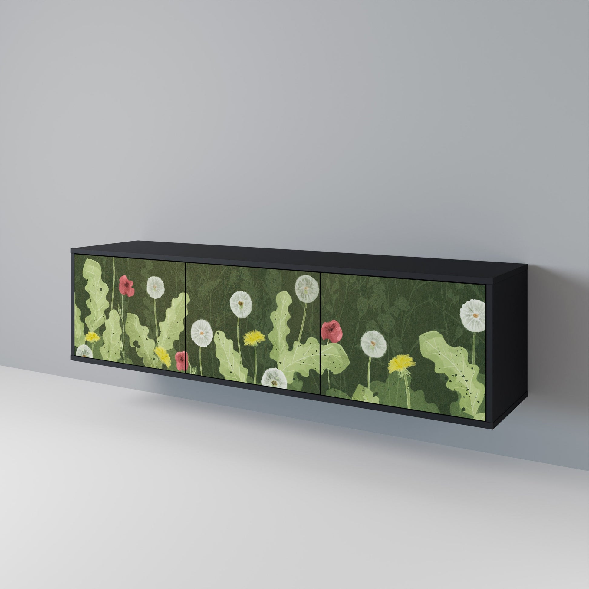Meuble TV 3 portes DANDELION AMUSE, finition noire