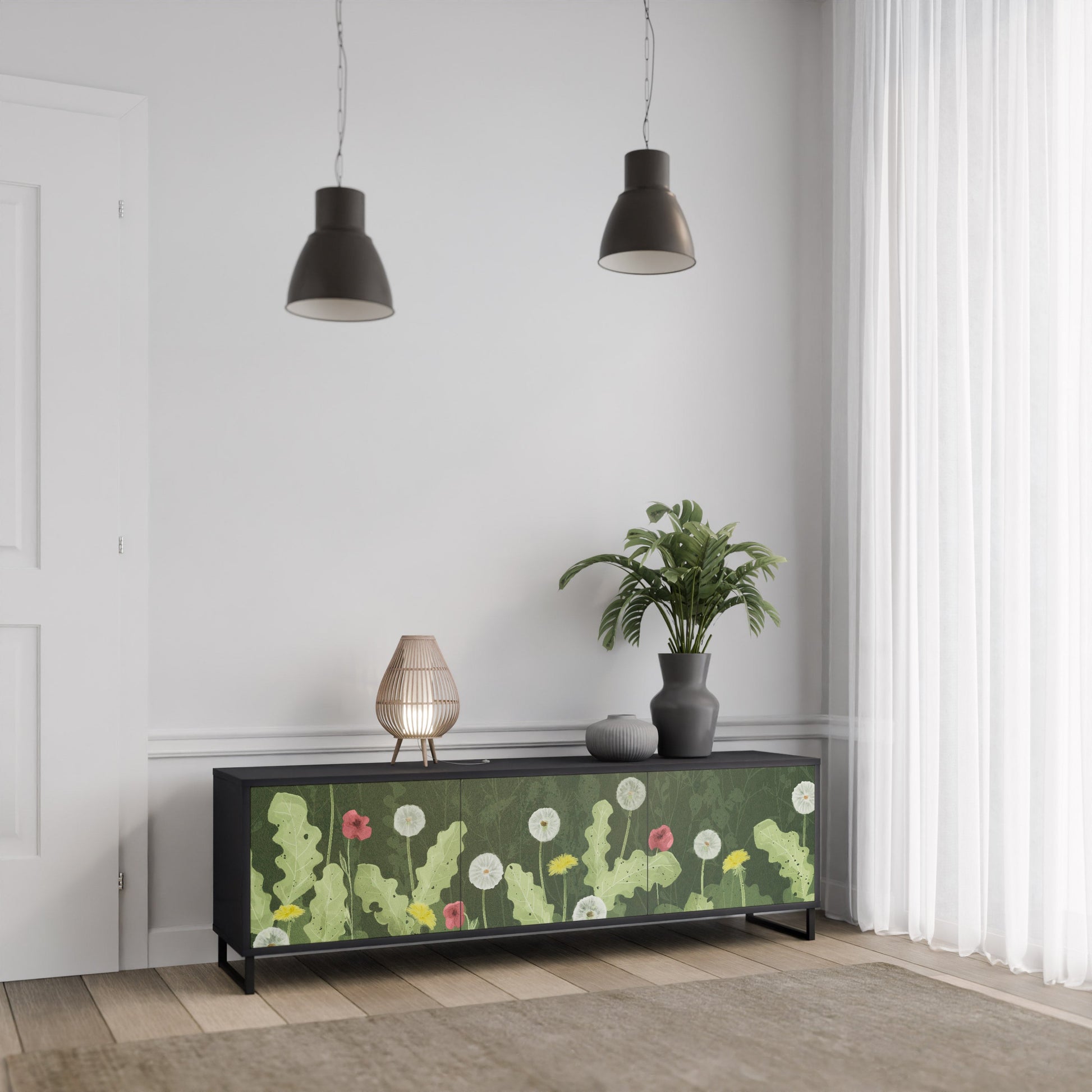 Meuble TV 3 portes DANDELION AMUSE, finition noire