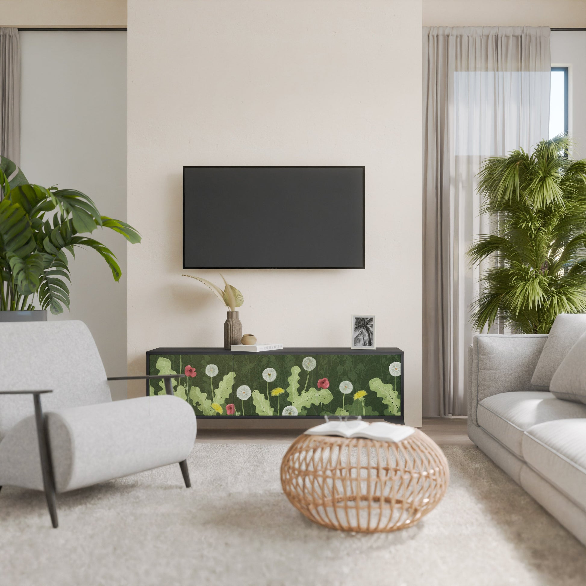 Meuble TV 3 portes DANDELION AMUSE, finition noire