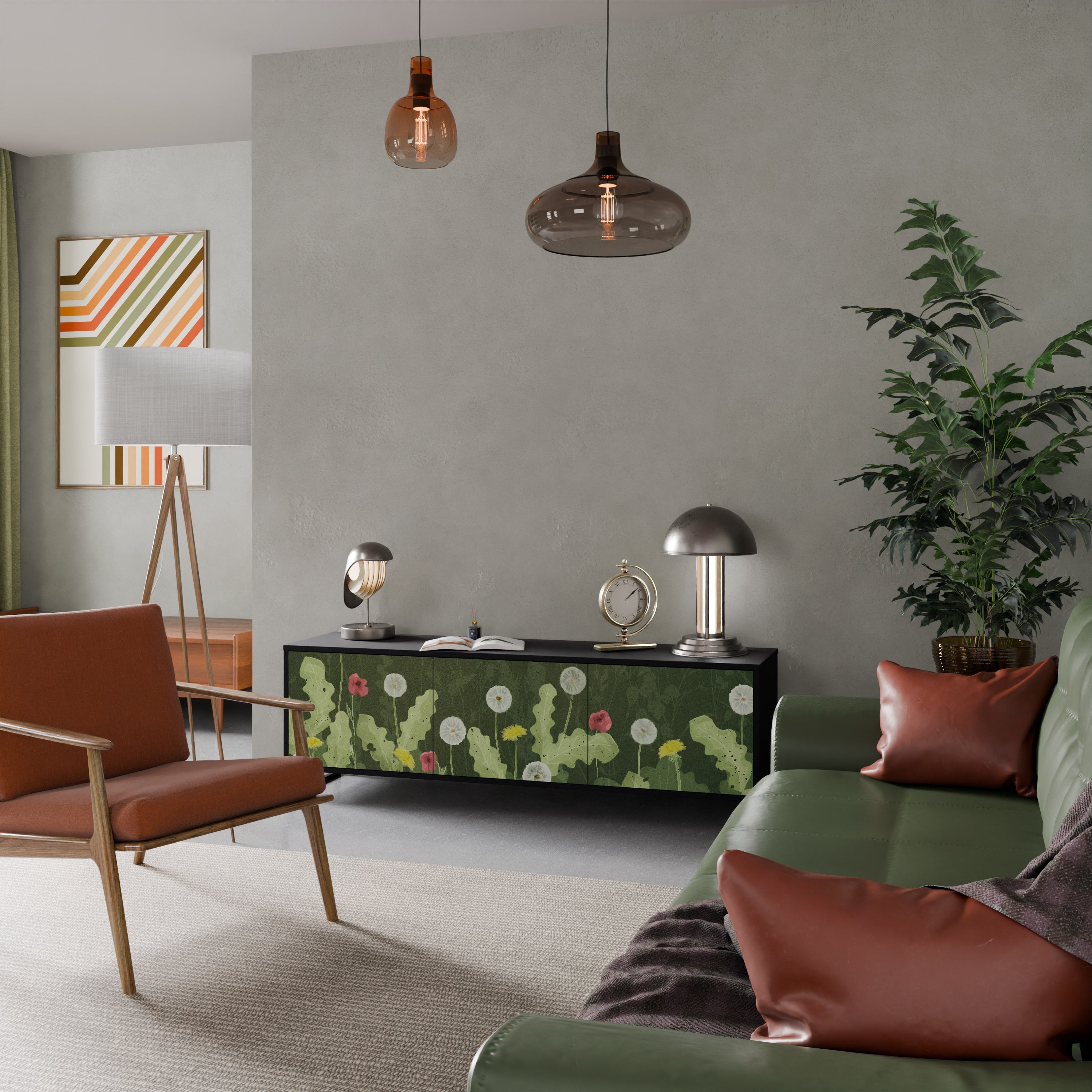 Meuble TV 3 portes DANDELION AMUSE, finition noire