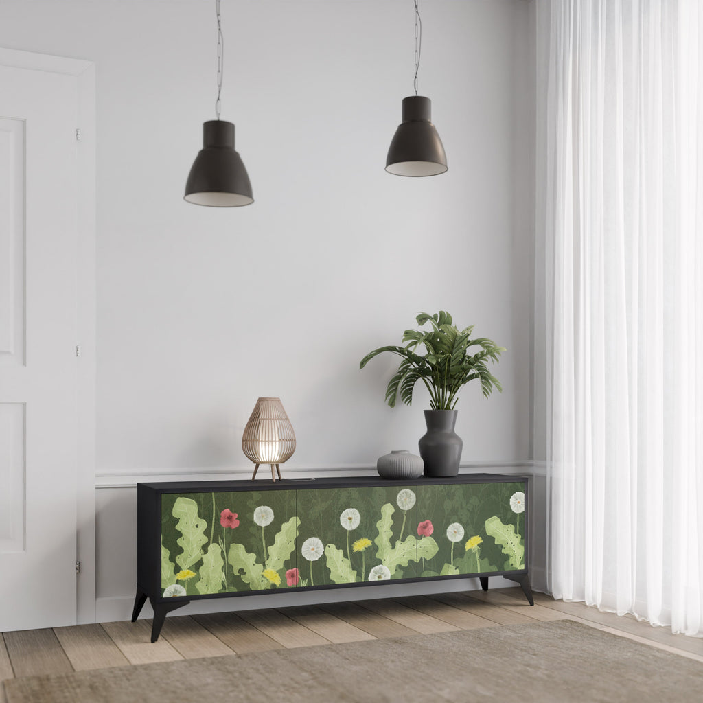 Meuble TV 3 portes DANDELION AMUSE, finition noire