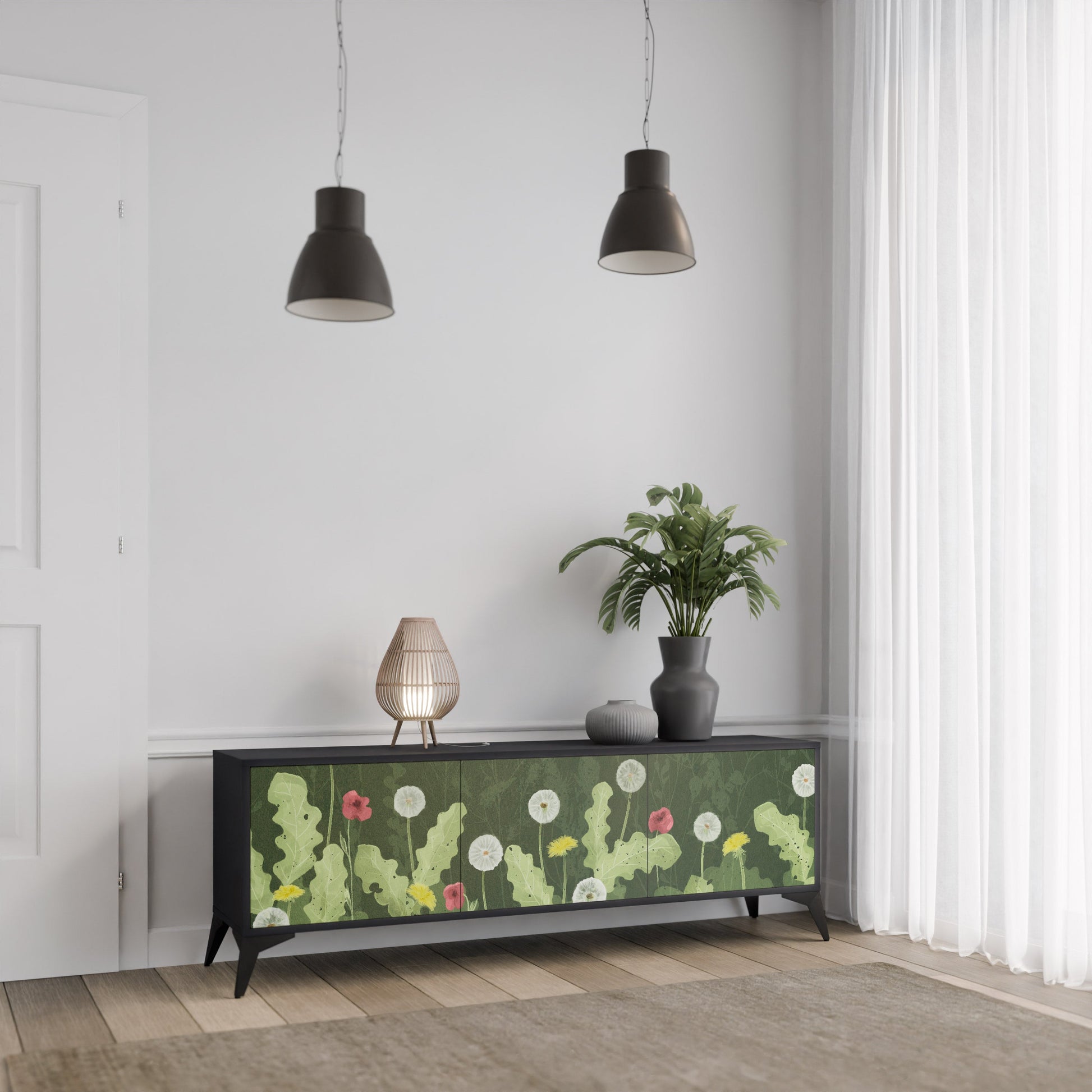 Meuble TV 3 portes DANDELION AMUSE, finition noire