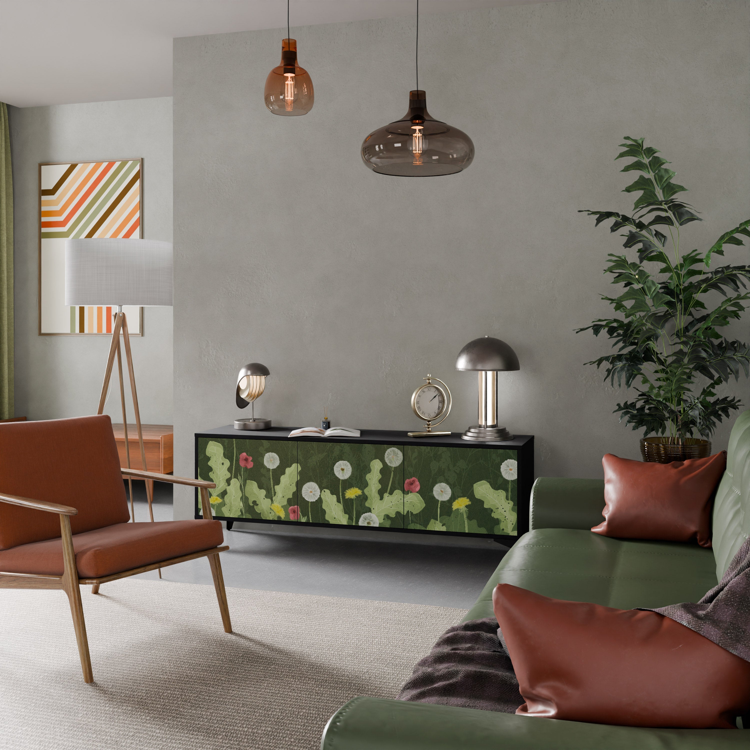 Meuble TV 3 portes DANDELION AMUSE, finition noire