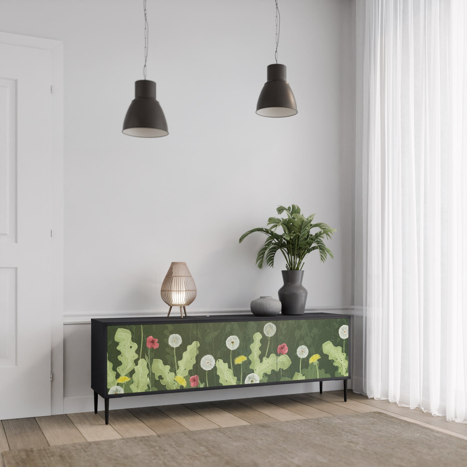 Meuble TV 3 portes DANDELION AMUSE, finition noire