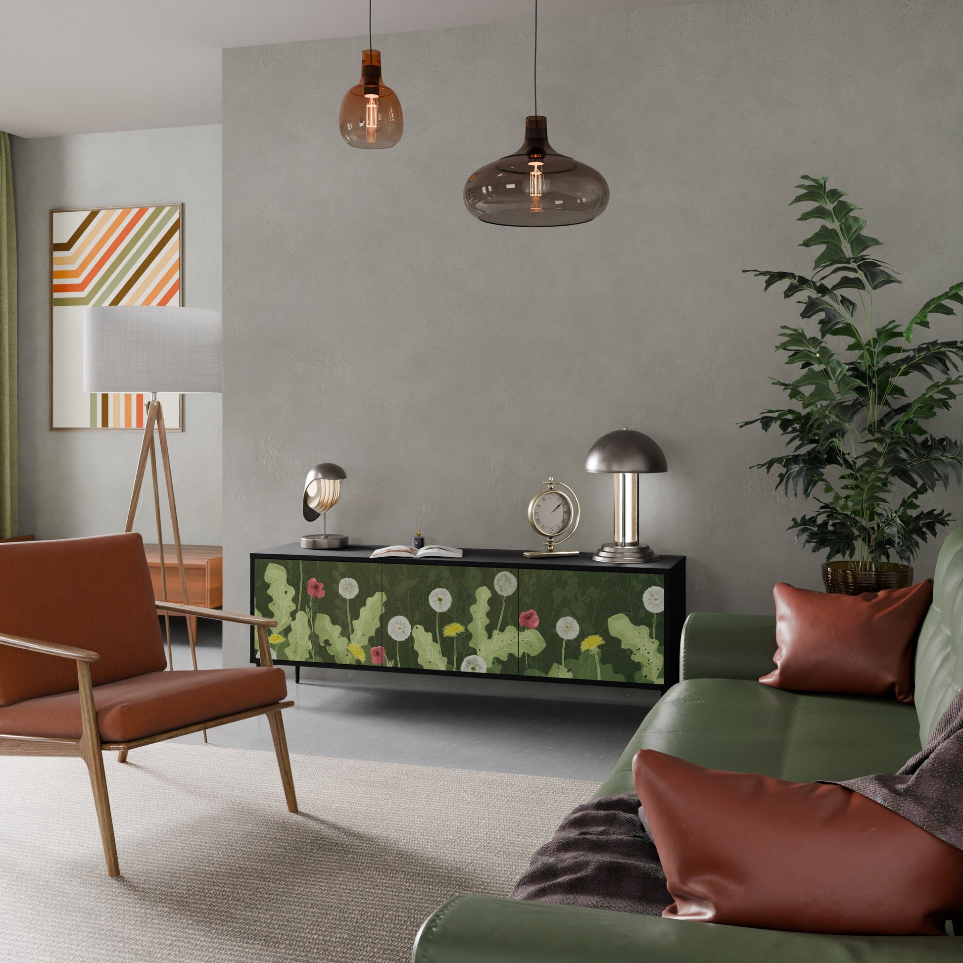 Meuble TV 3 portes DANDELION AMUSE, finition noire