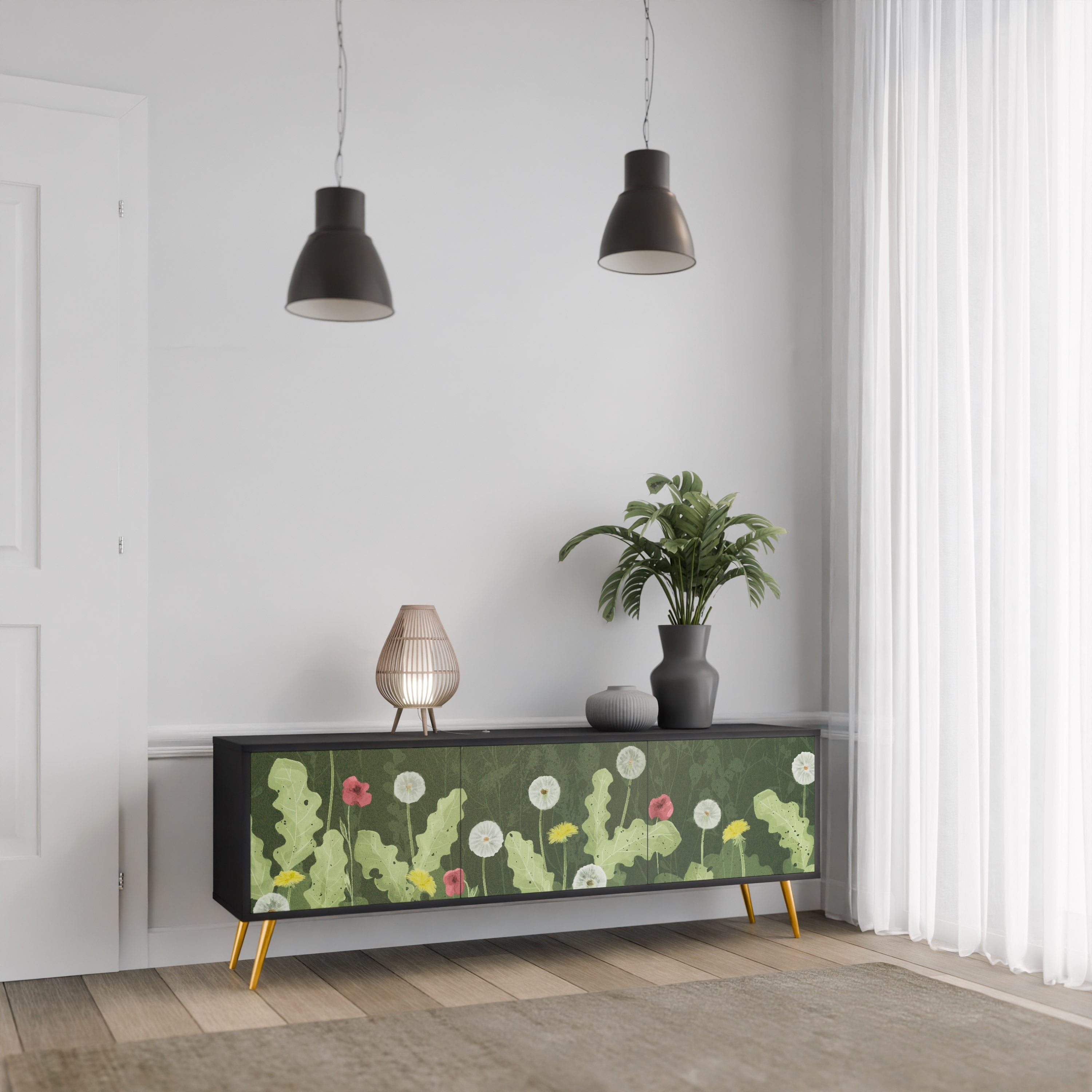 Meuble TV 3 portes DANDELION AMUSE, finition noire