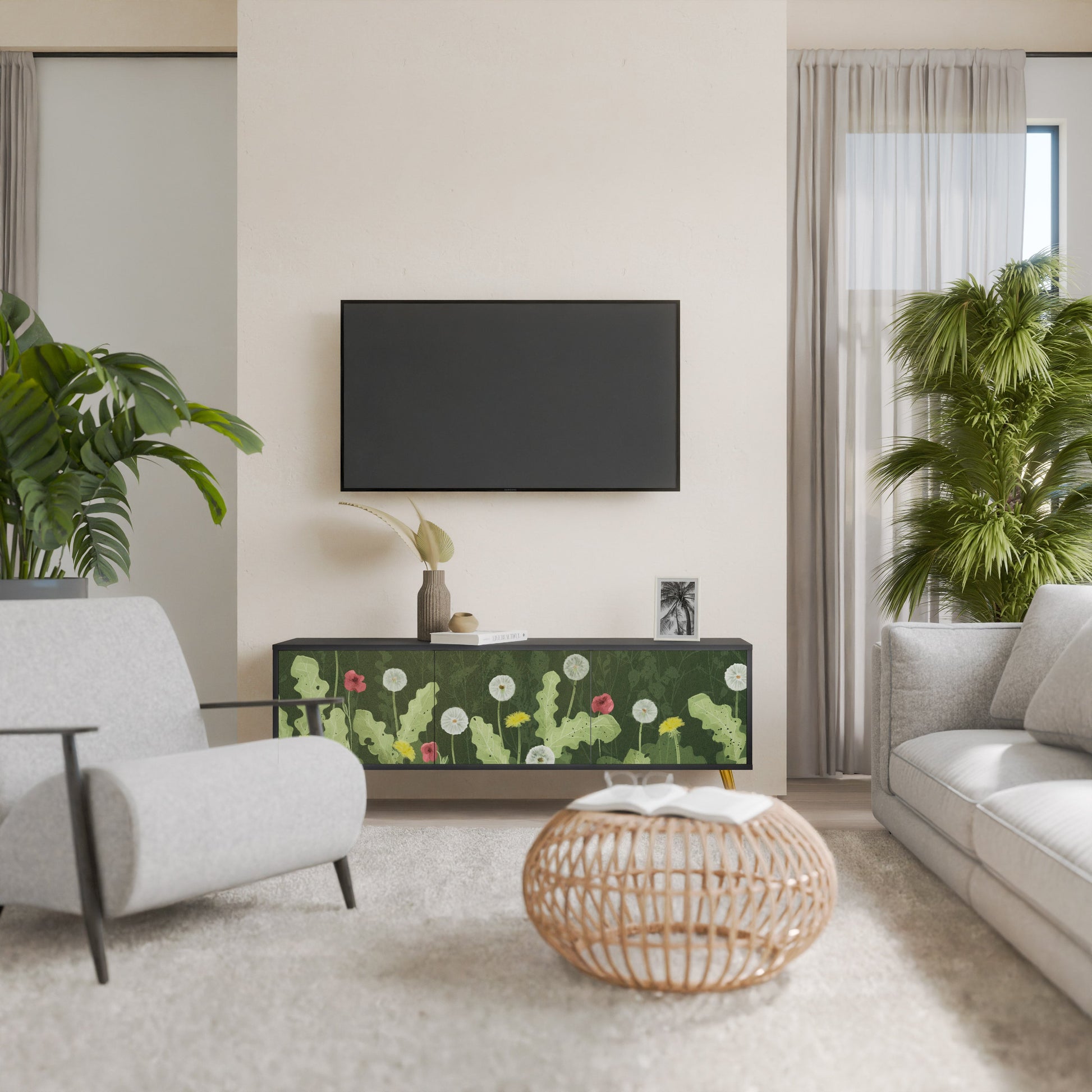Meuble TV 3 portes DANDELION AMUSE, finition noire