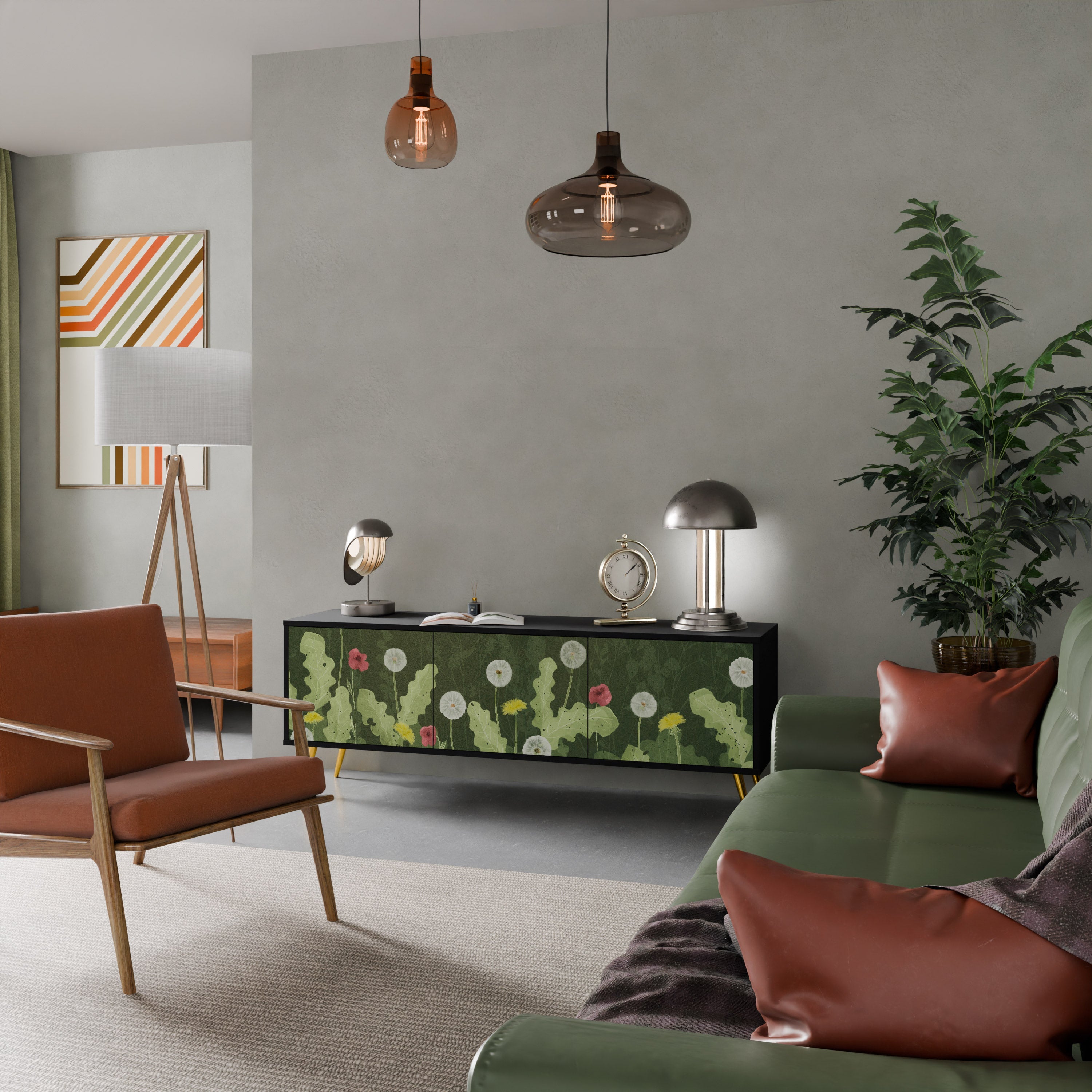 Meuble TV 3 portes DANDELION AMUSE, finition noire