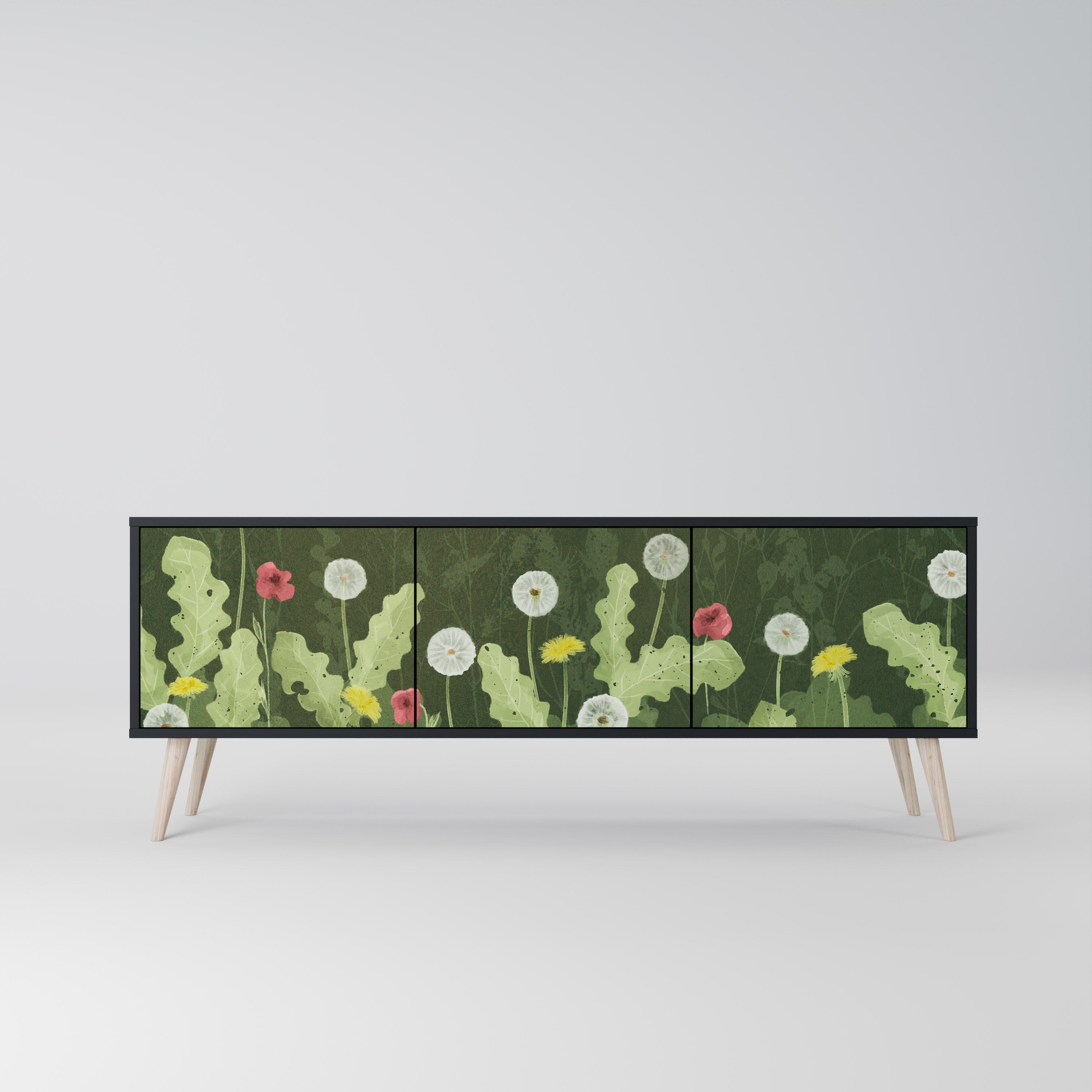 Meuble TV 3 portes DANDELION AMUSE, finition noire