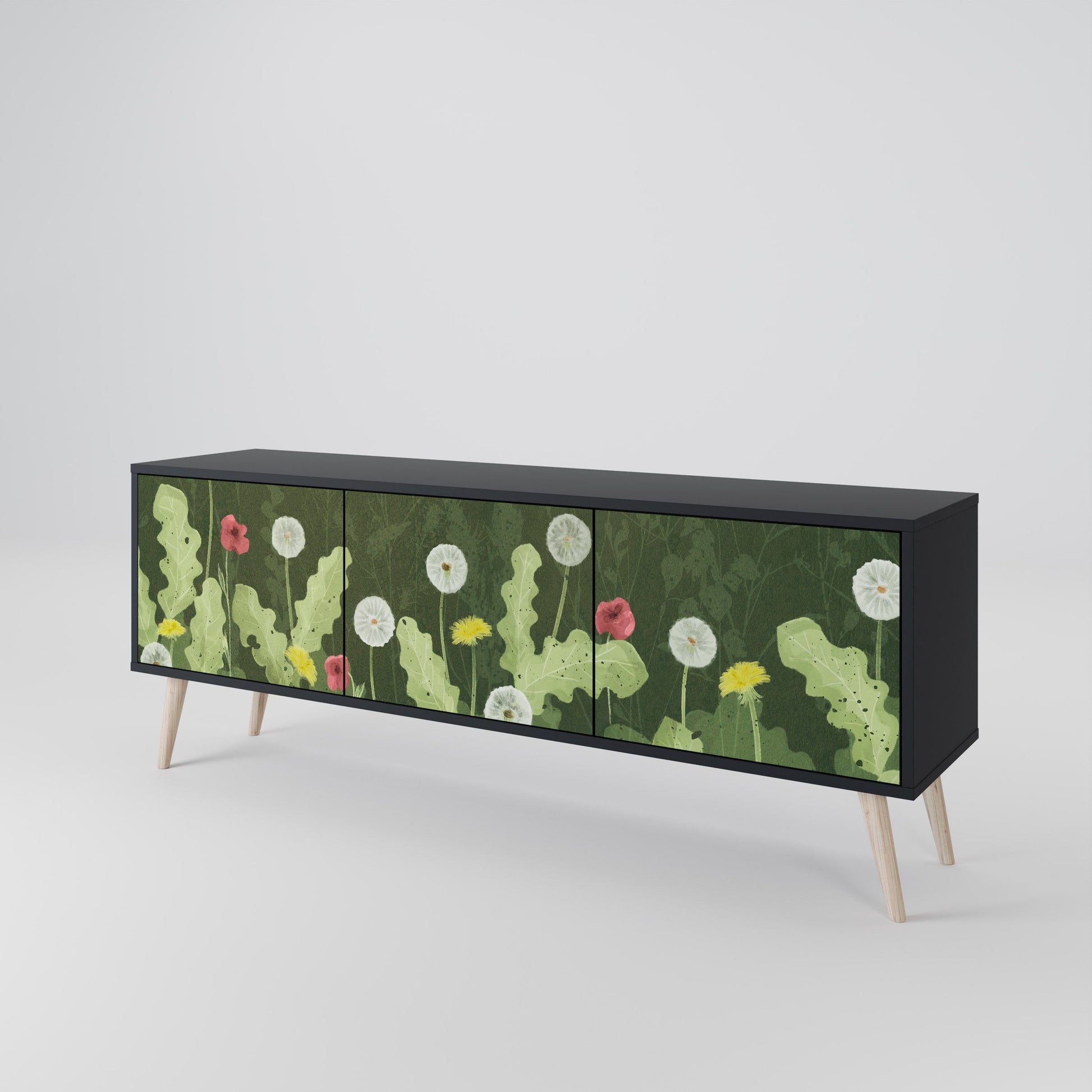 Meuble TV 3 portes DANDELION AMUSE, finition noire