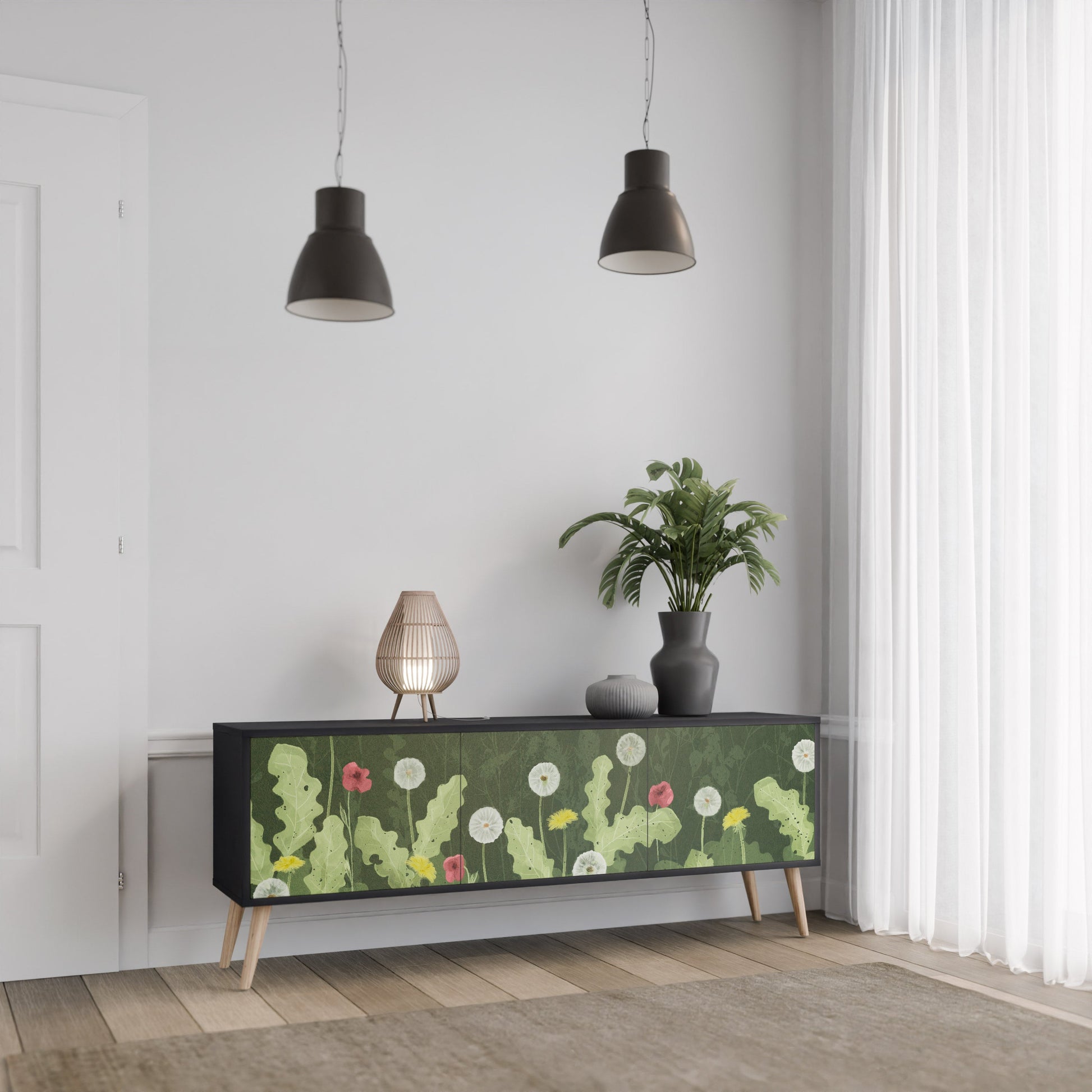 Meuble TV 3 portes DANDELION AMUSE, finition noire