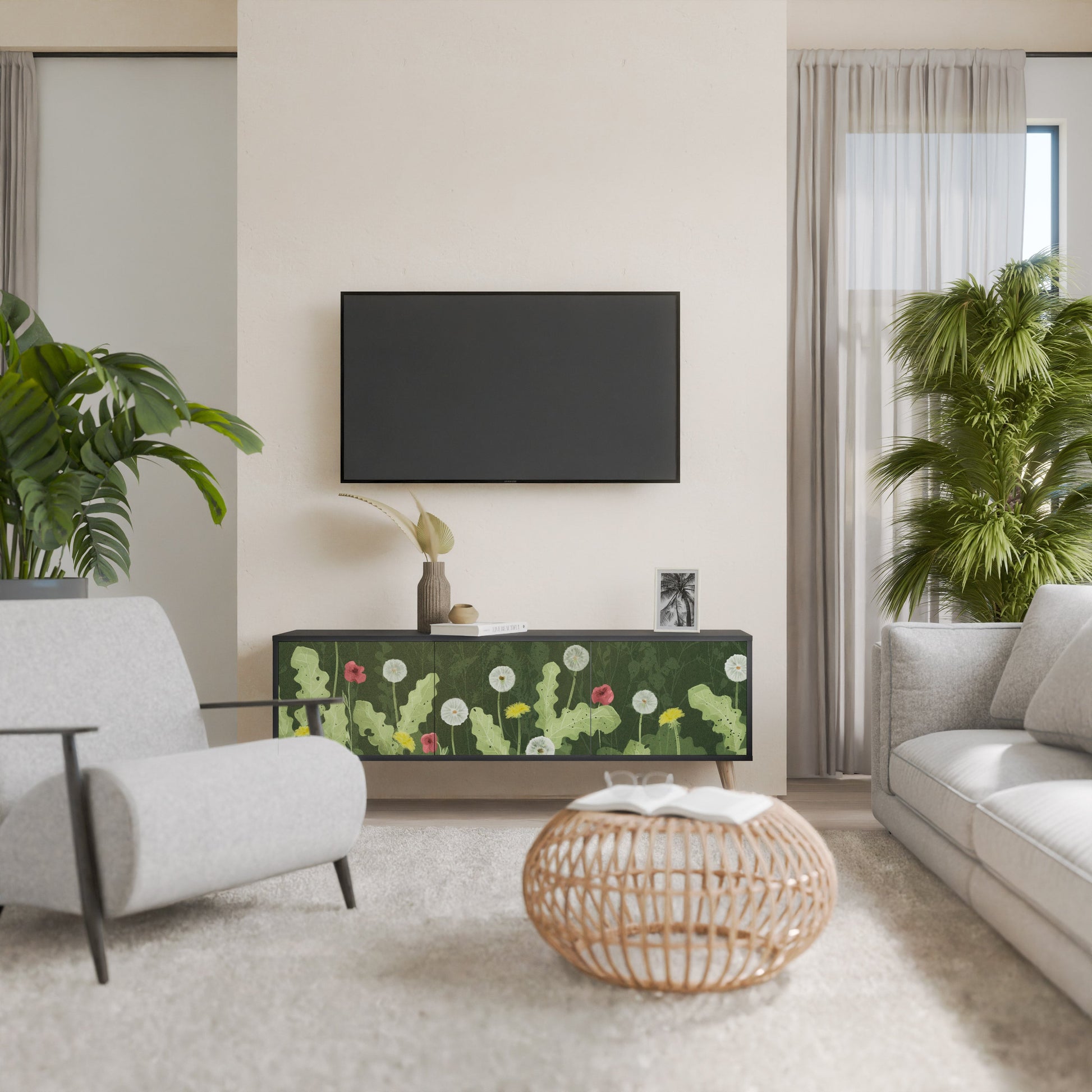 Meuble TV 3 portes DANDELION AMUSE, finition noire