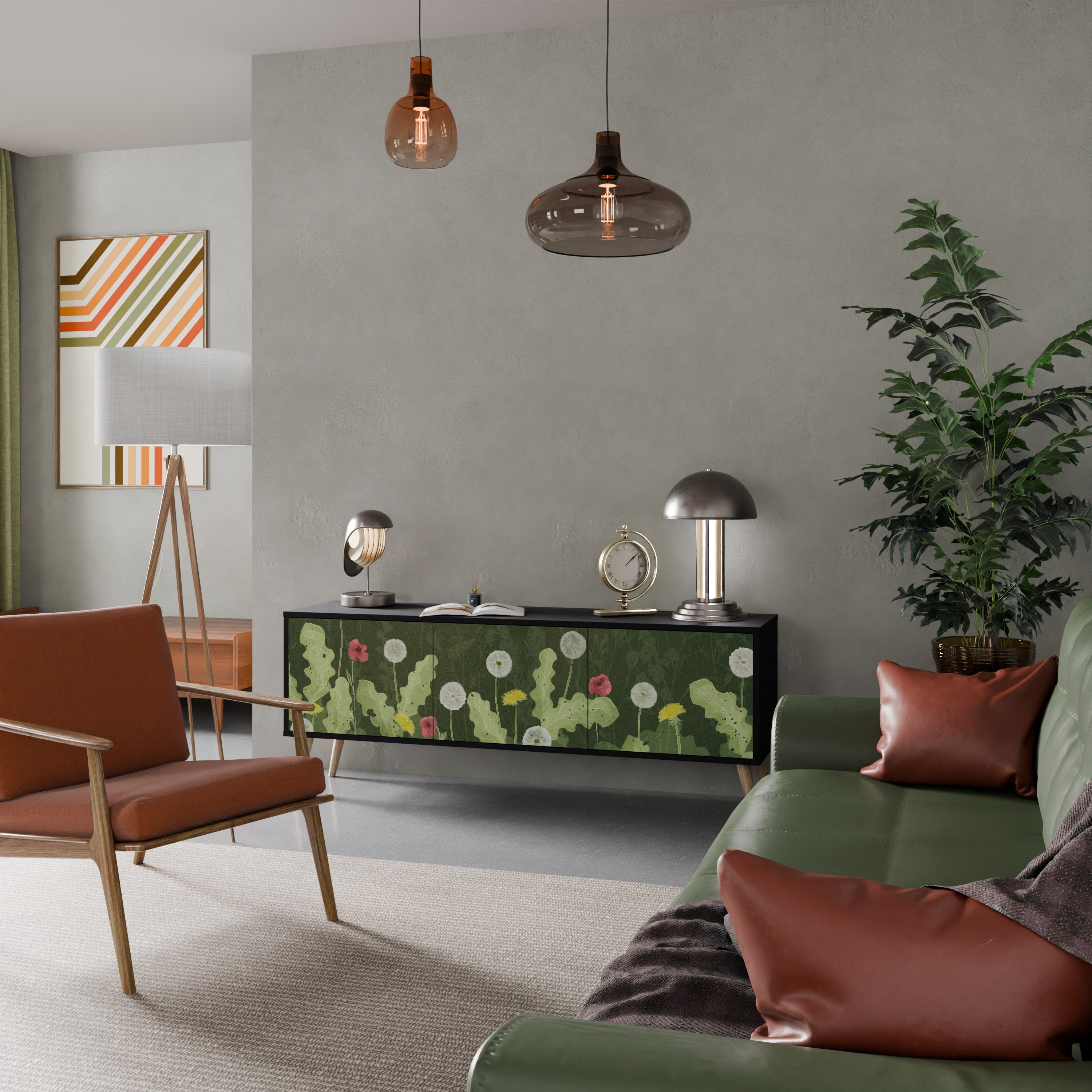 Meuble TV 3 portes DANDELION AMUSE, finition noire