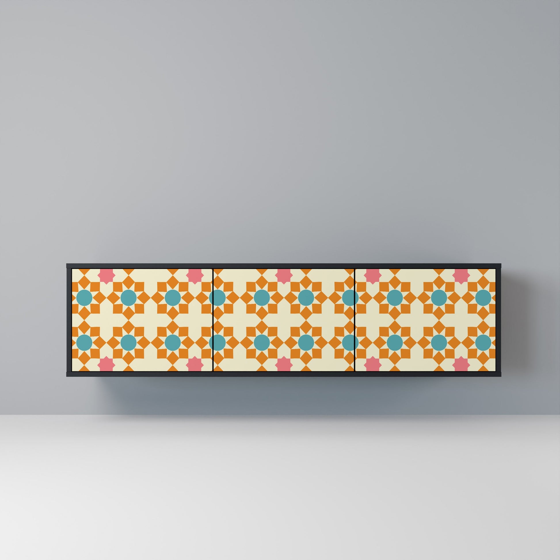 Meuble TV 3 portes FLORAL DECOR en finition noire