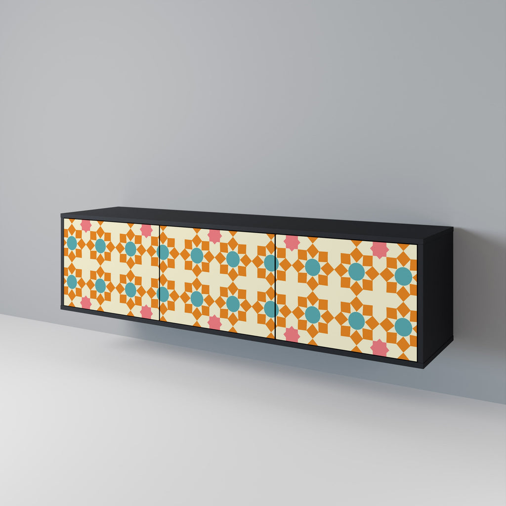 Meuble TV 3 portes FLORAL DECOR en finition noire