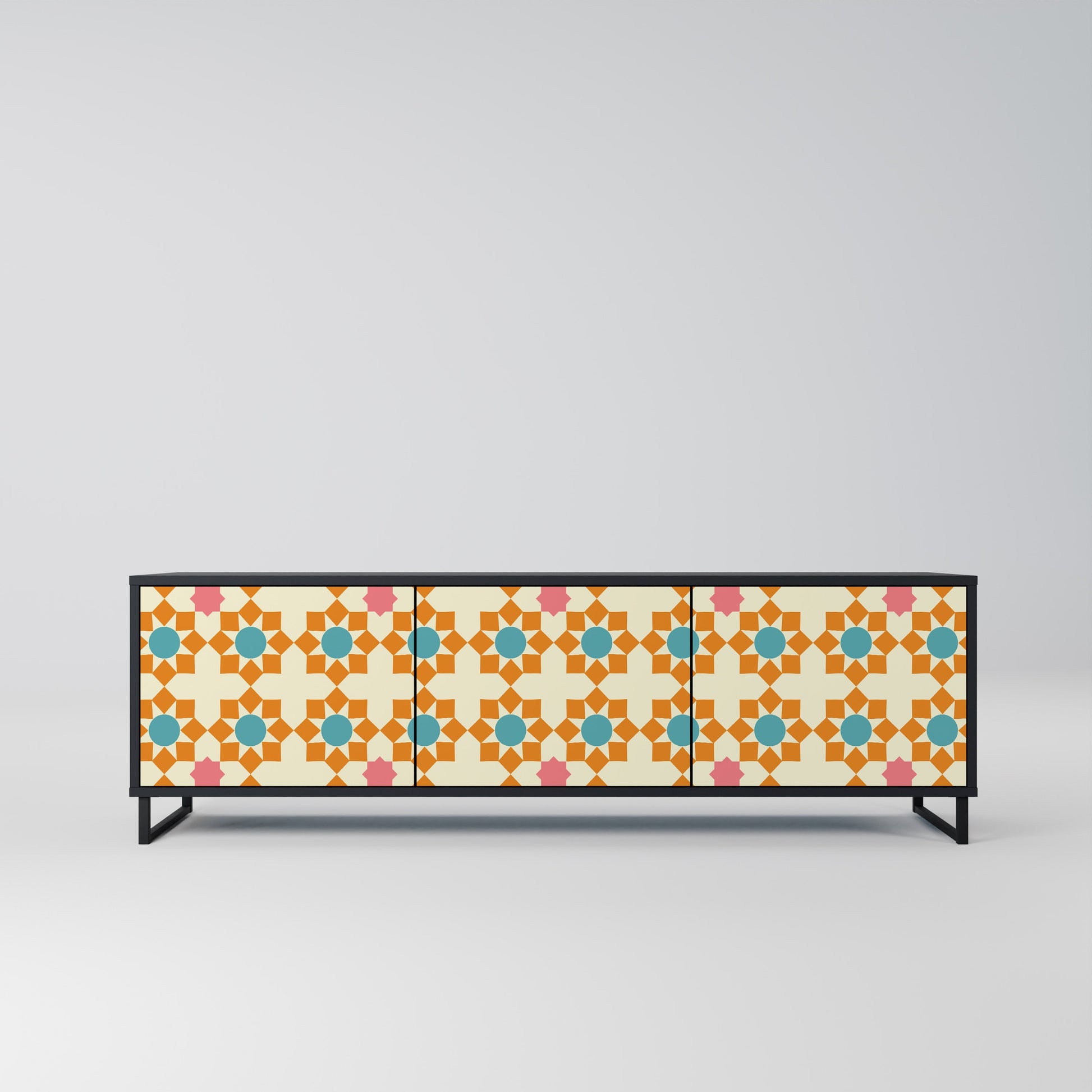 Meuble TV 3 portes FLORAL DECOR en finition noire