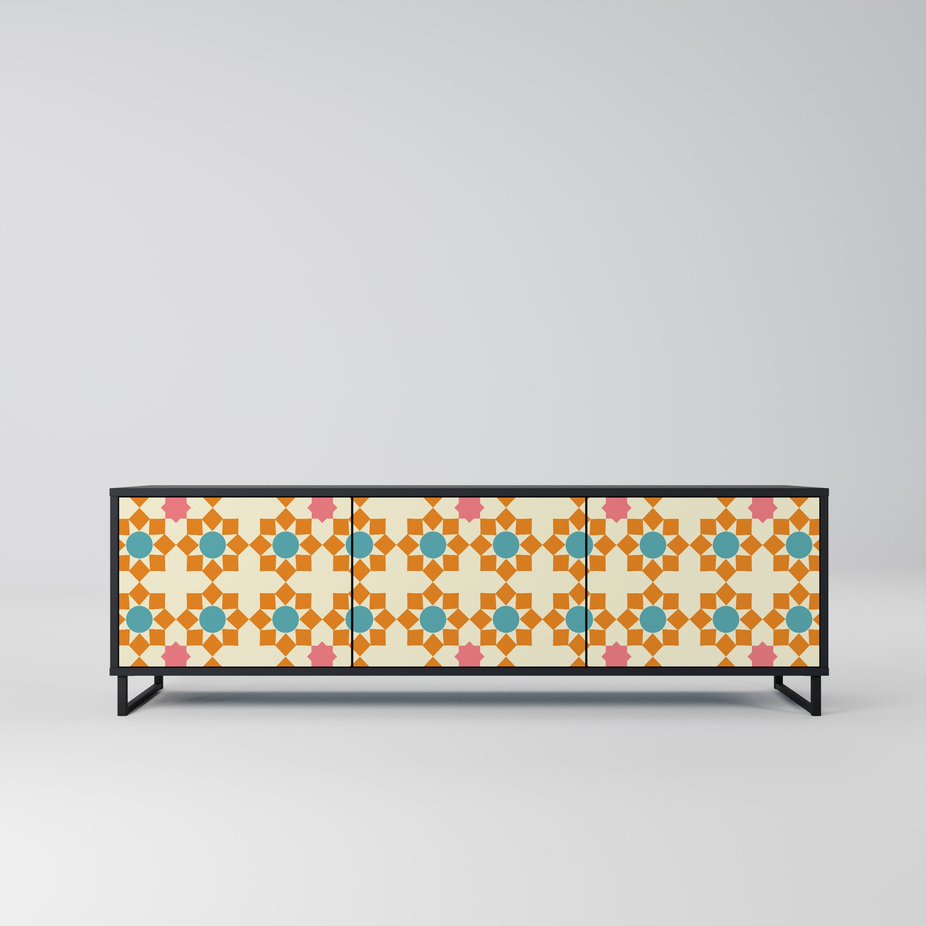 Meuble TV 3 portes FLORAL DECOR en finition noire