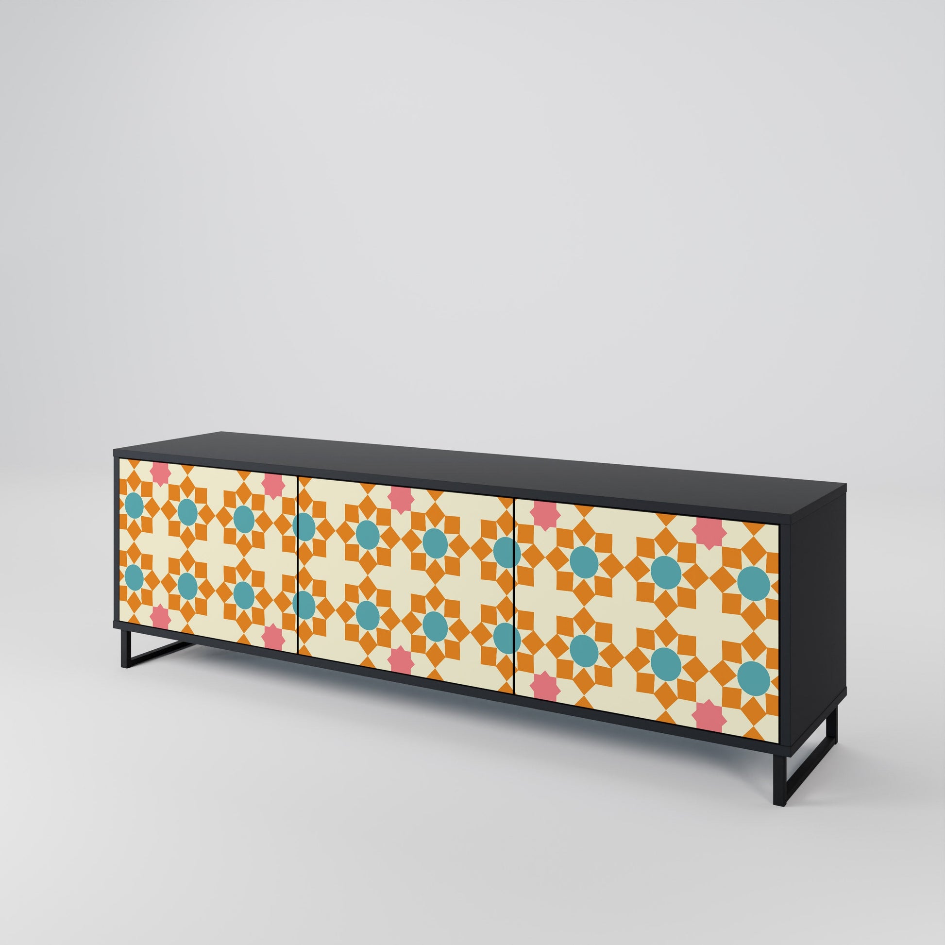 Meuble TV 3 portes FLORAL DECOR en finition noire