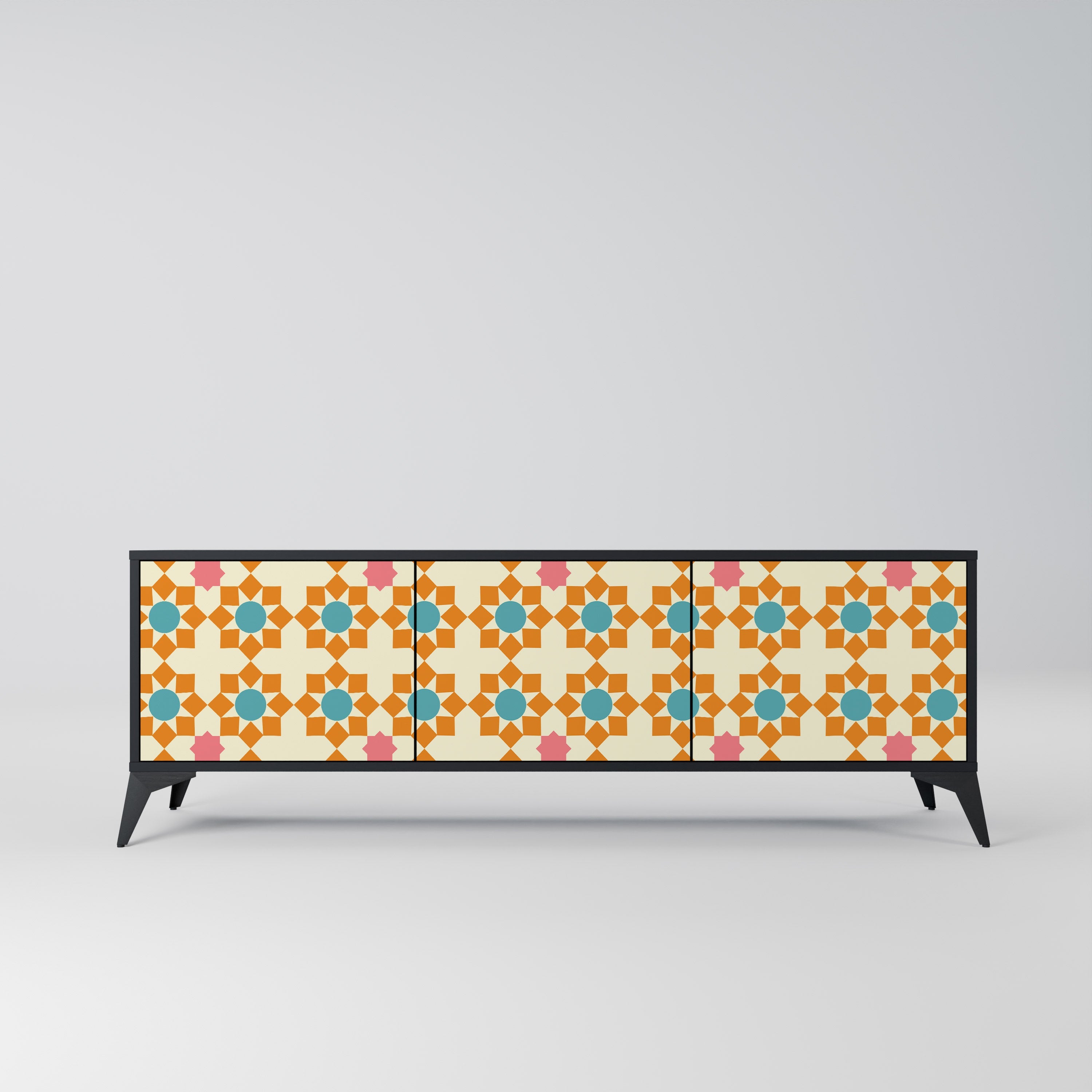 Meuble TV 3 portes FLORAL DECOR en finition noire