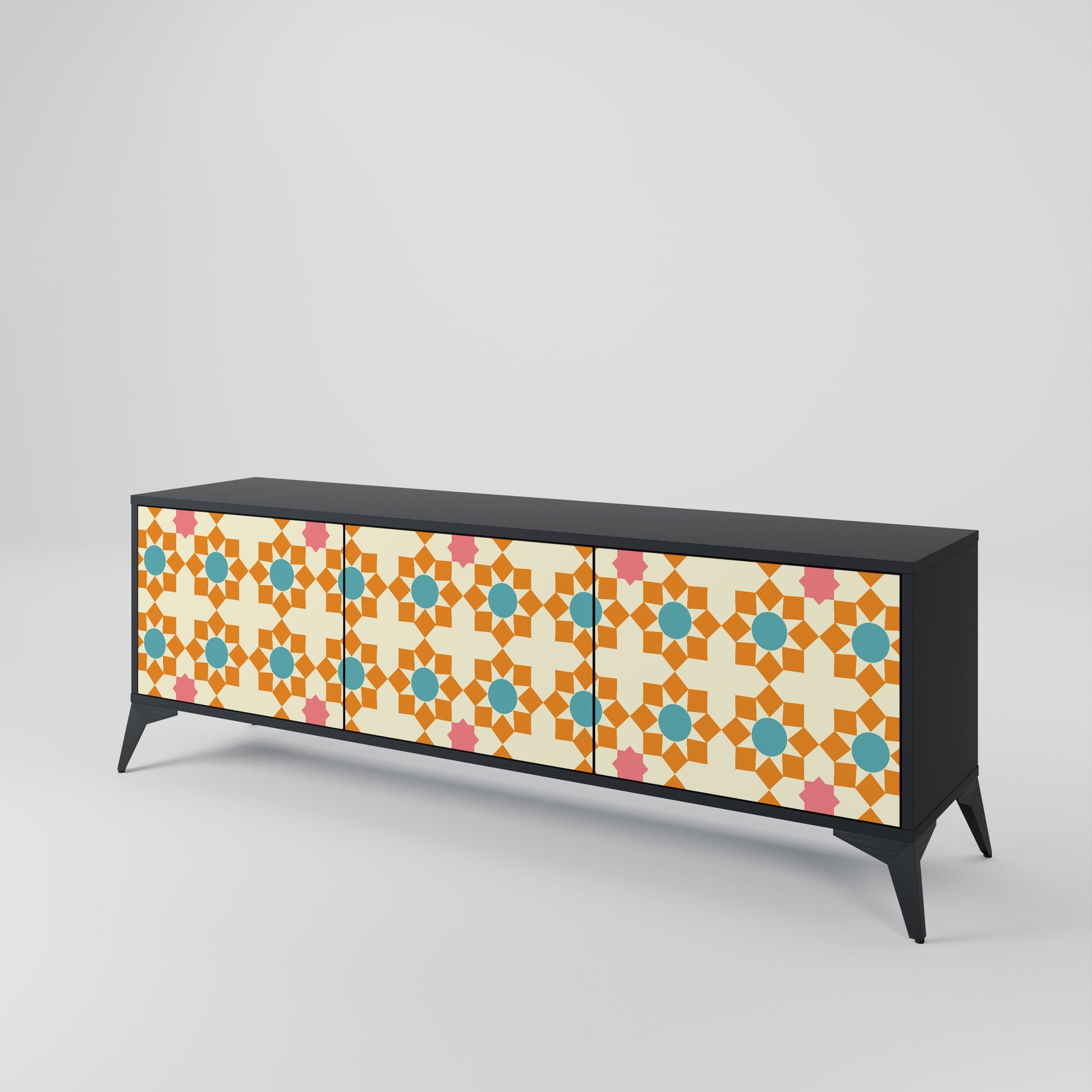 Meuble TV 3 portes FLORAL DECOR en finition noire