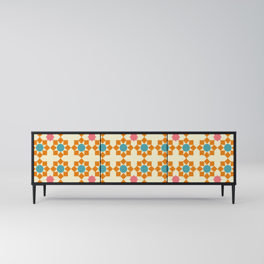 Meuble TV 3 portes FLORAL DECOR en finition noire