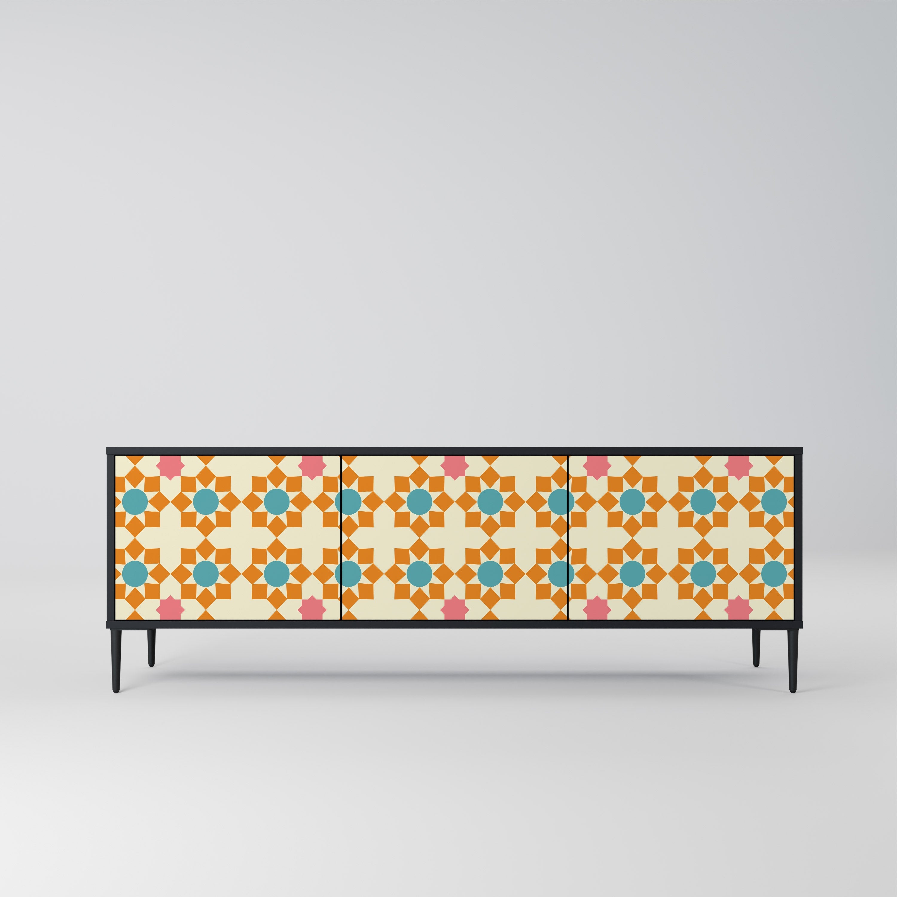 Meuble TV 3 portes FLORAL DECOR en finition noire