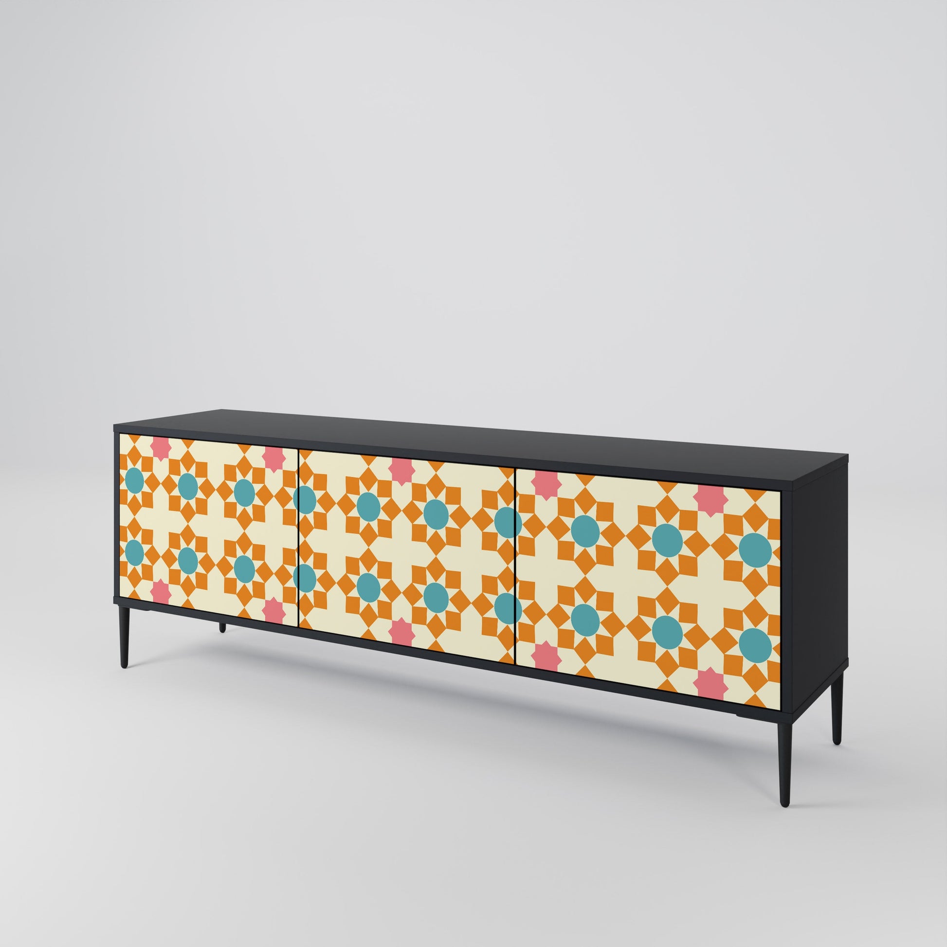Meuble TV 3 portes FLORAL DECOR en finition noire