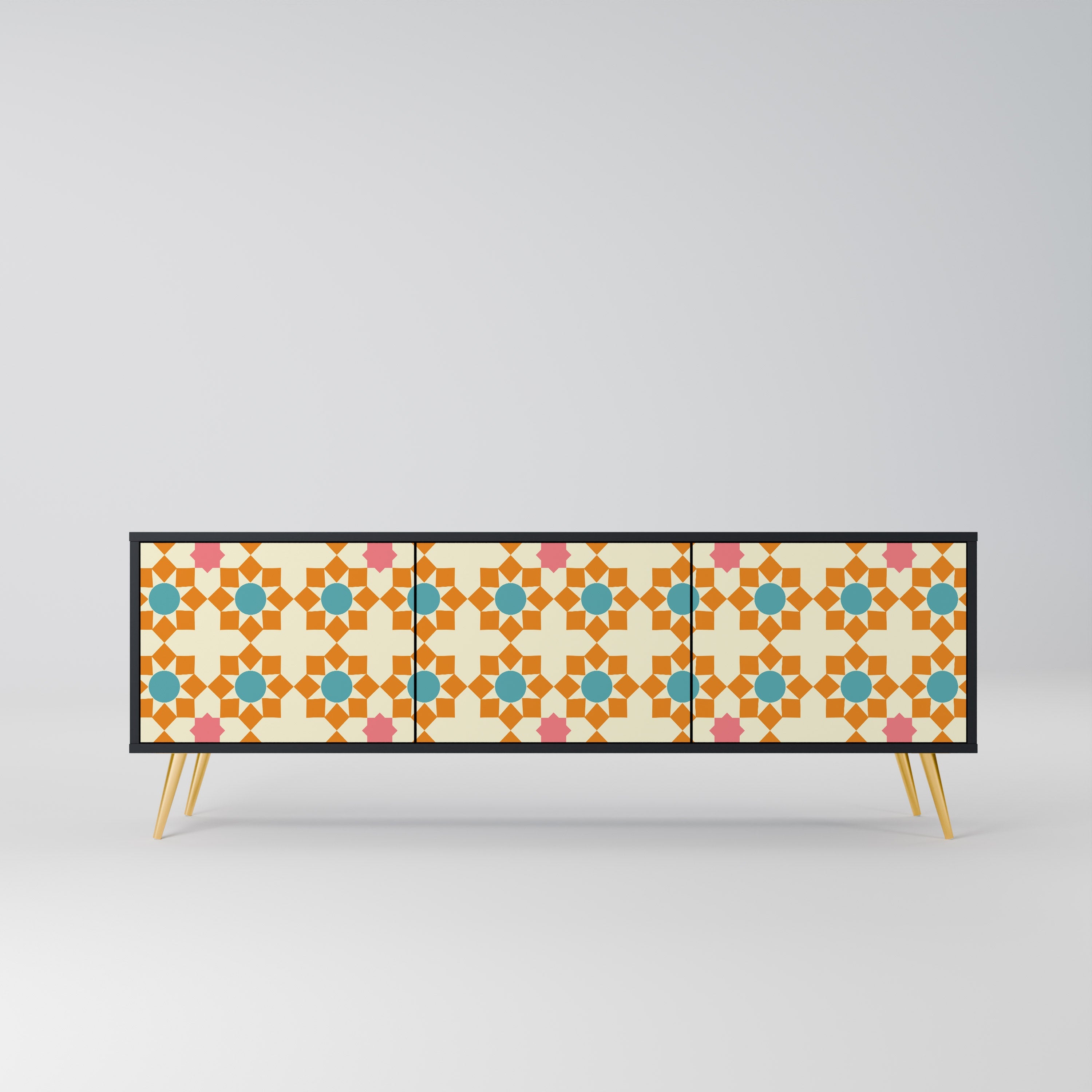 Meuble TV 3 portes FLORAL DECOR en finition noire