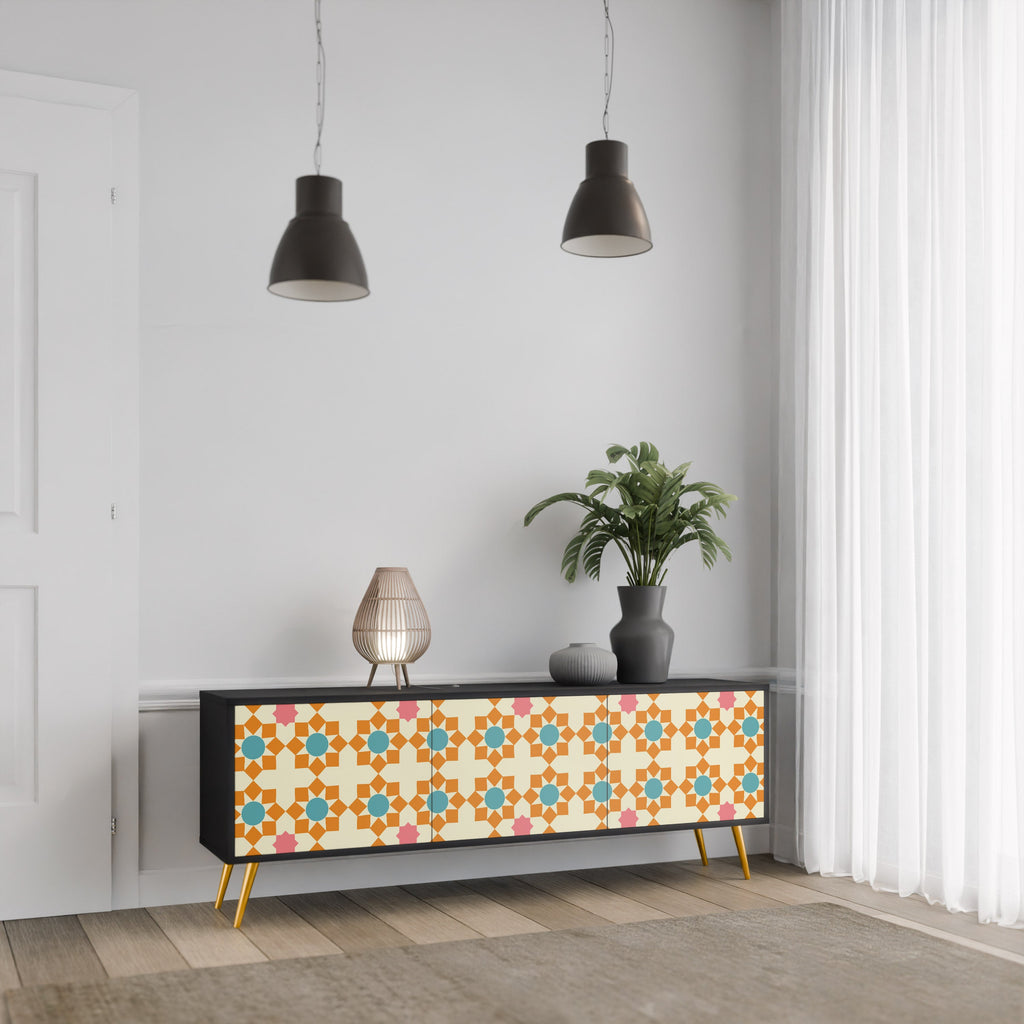 Meuble TV 3 portes FLORAL DECOR en finition noire