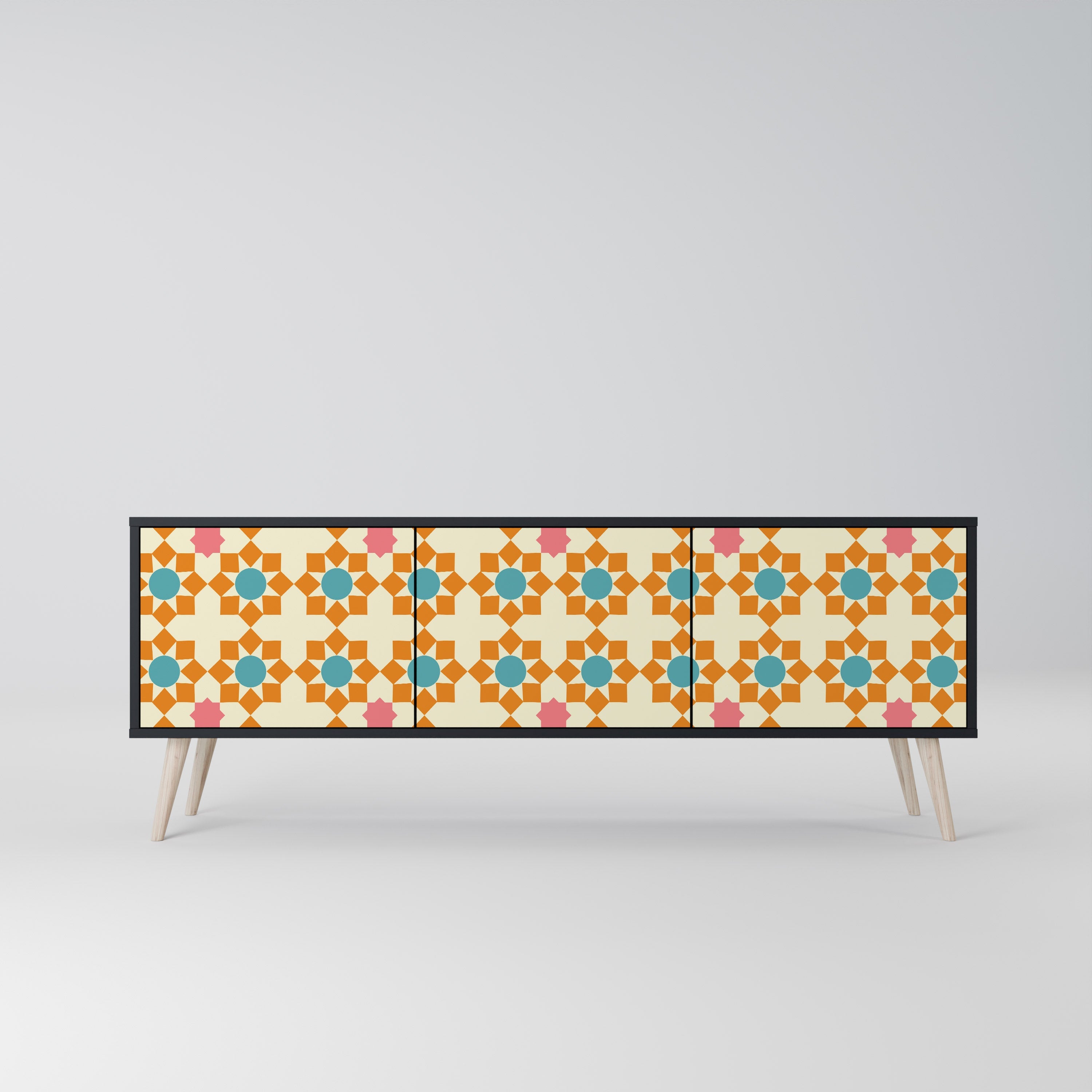 Meuble TV 3 portes FLORAL DECOR en finition noire