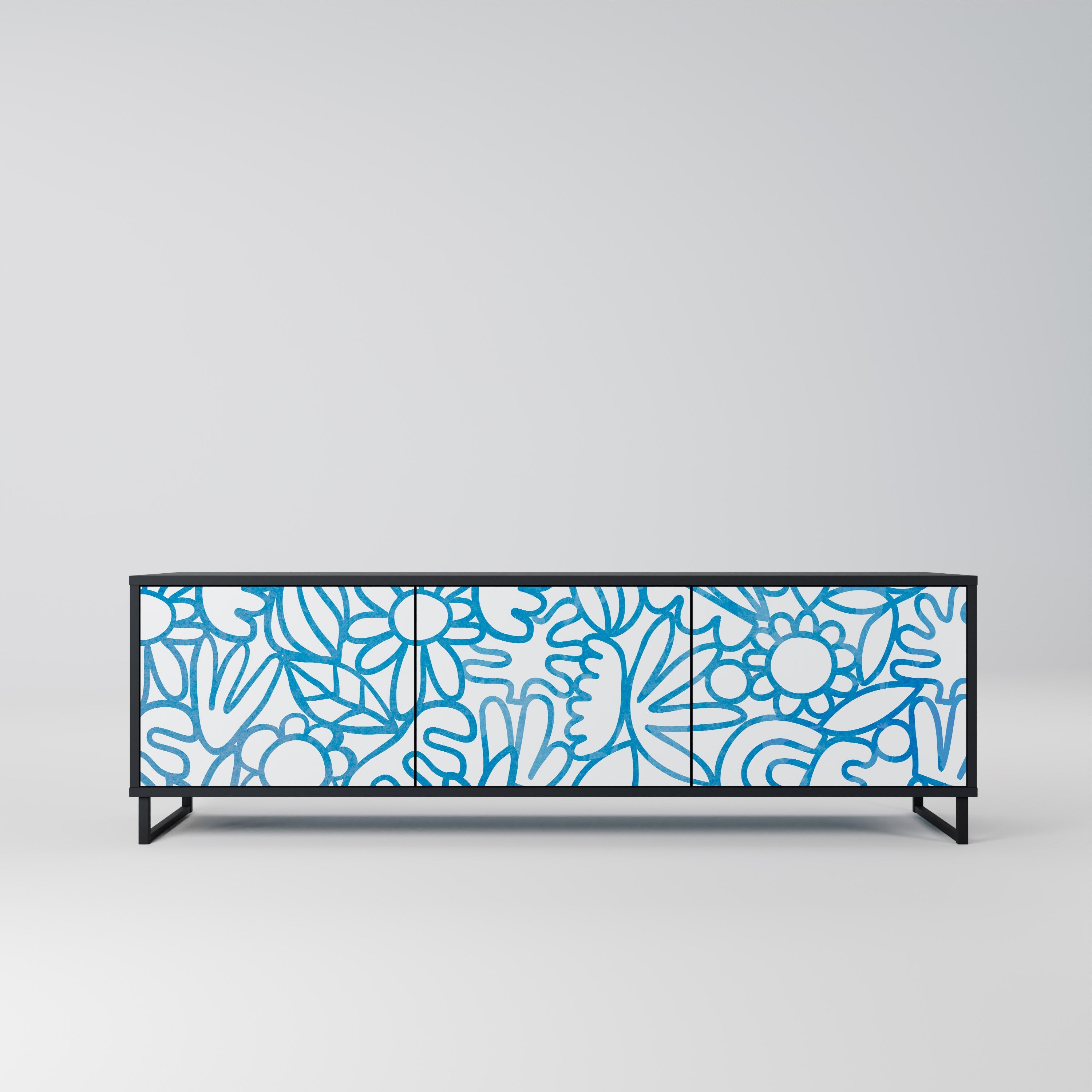 Meuble TV 3 portes BLOOMY MORNING finition noire