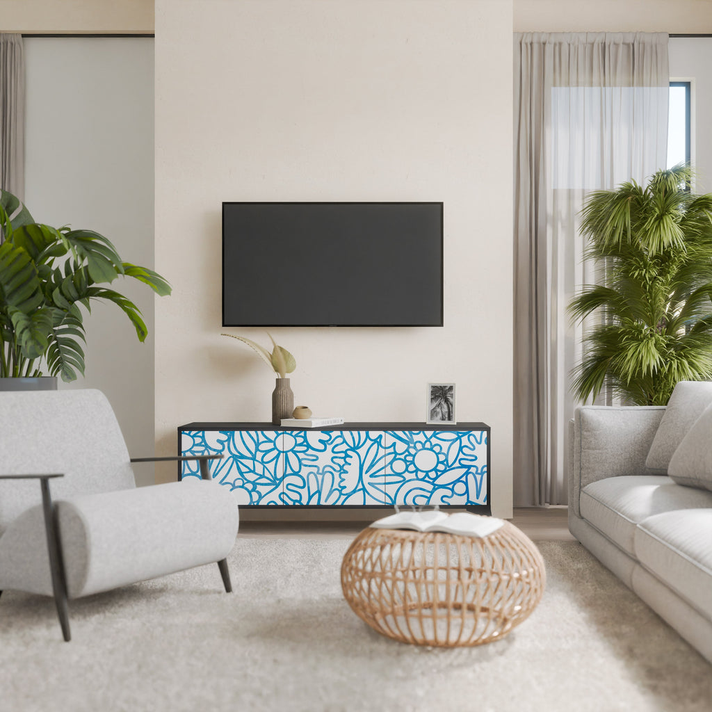 Meuble TV 3 portes BLOOMY MORNING finition noire