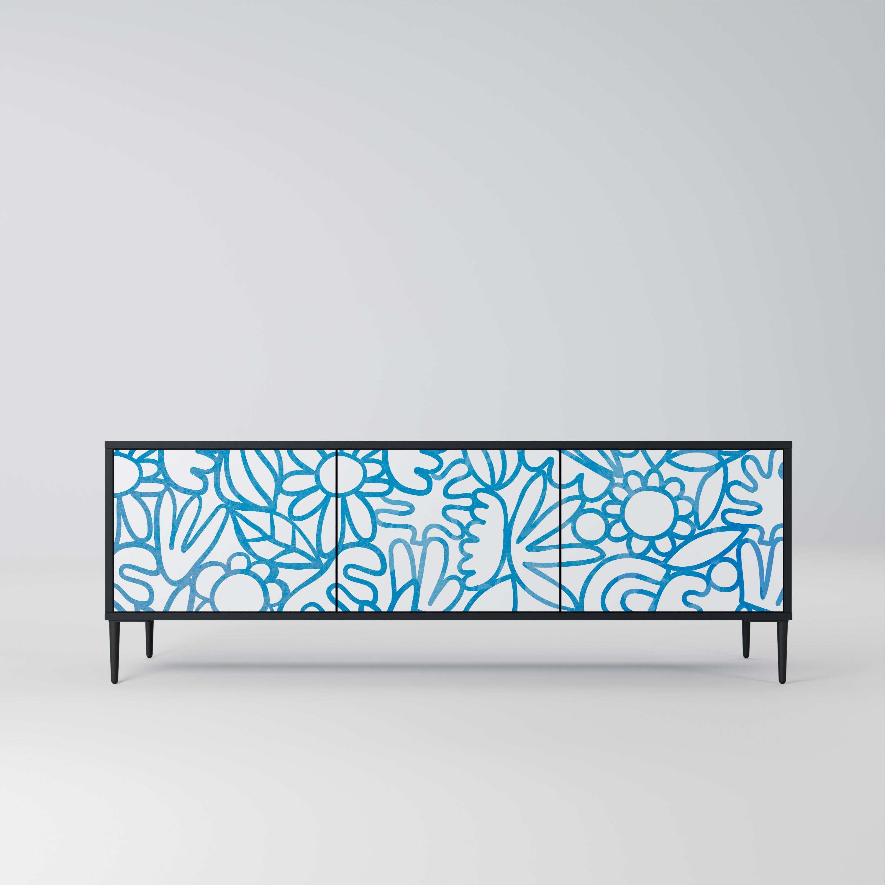 Meuble TV 3 portes BLOOMY MORNING finition noire