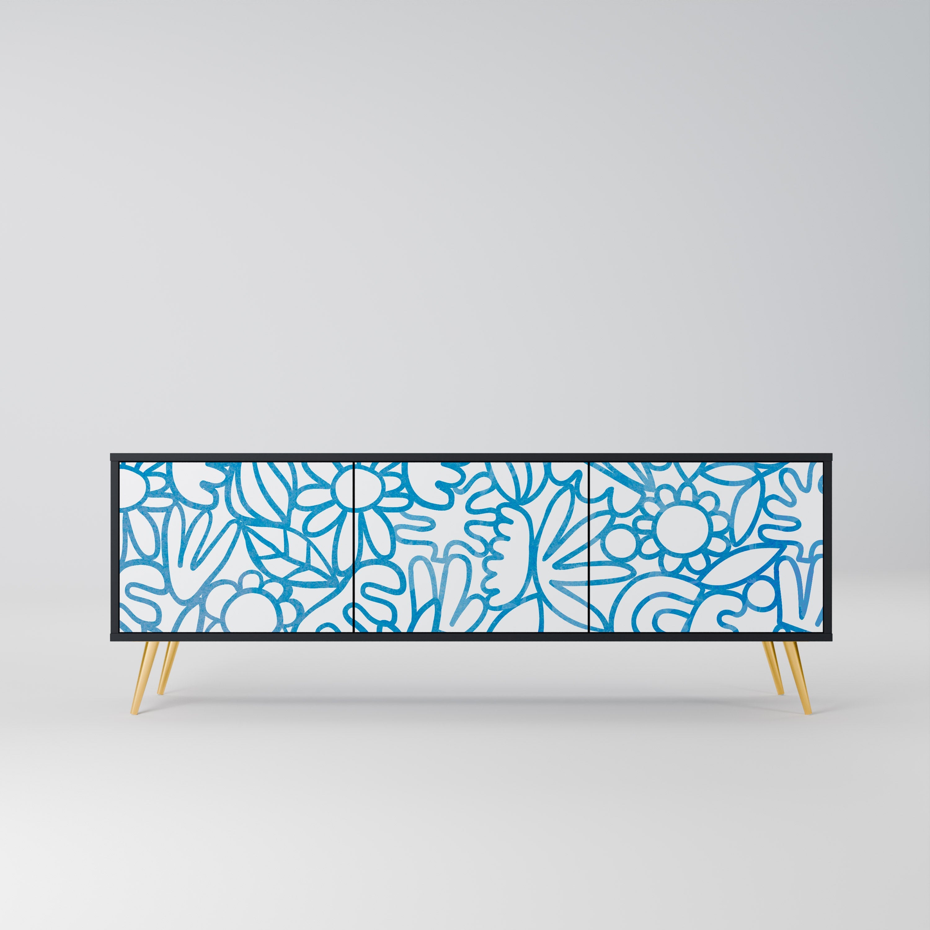 Meuble TV 3 portes BLOOMY MORNING finition noire