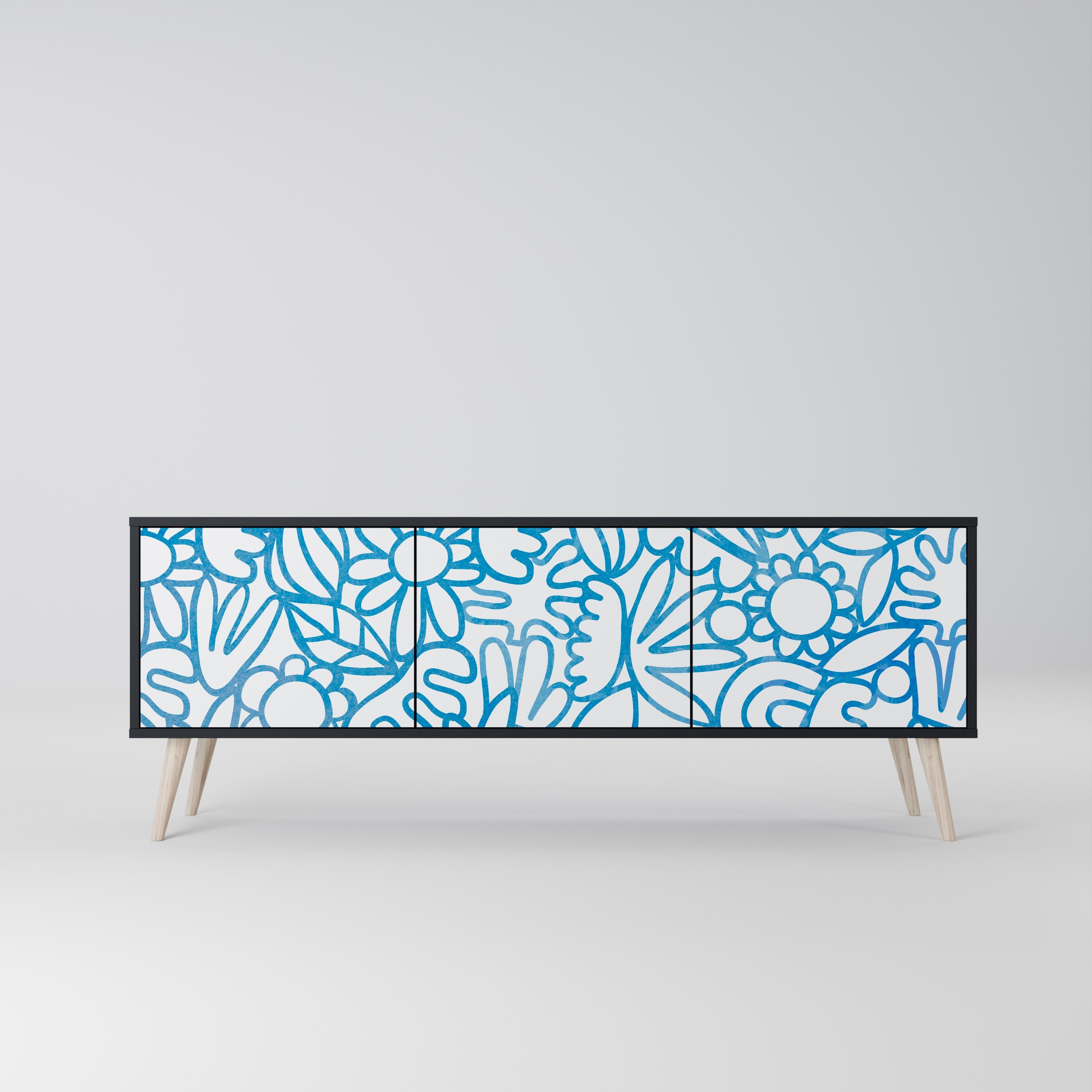 Meuble TV 3 portes BLOOMY MORNING finition noire