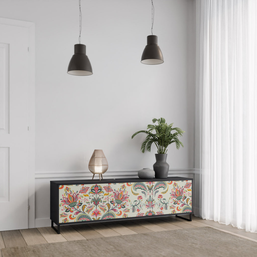 Meuble TV 3 portes ORGANIC FOLKLORE finition noire