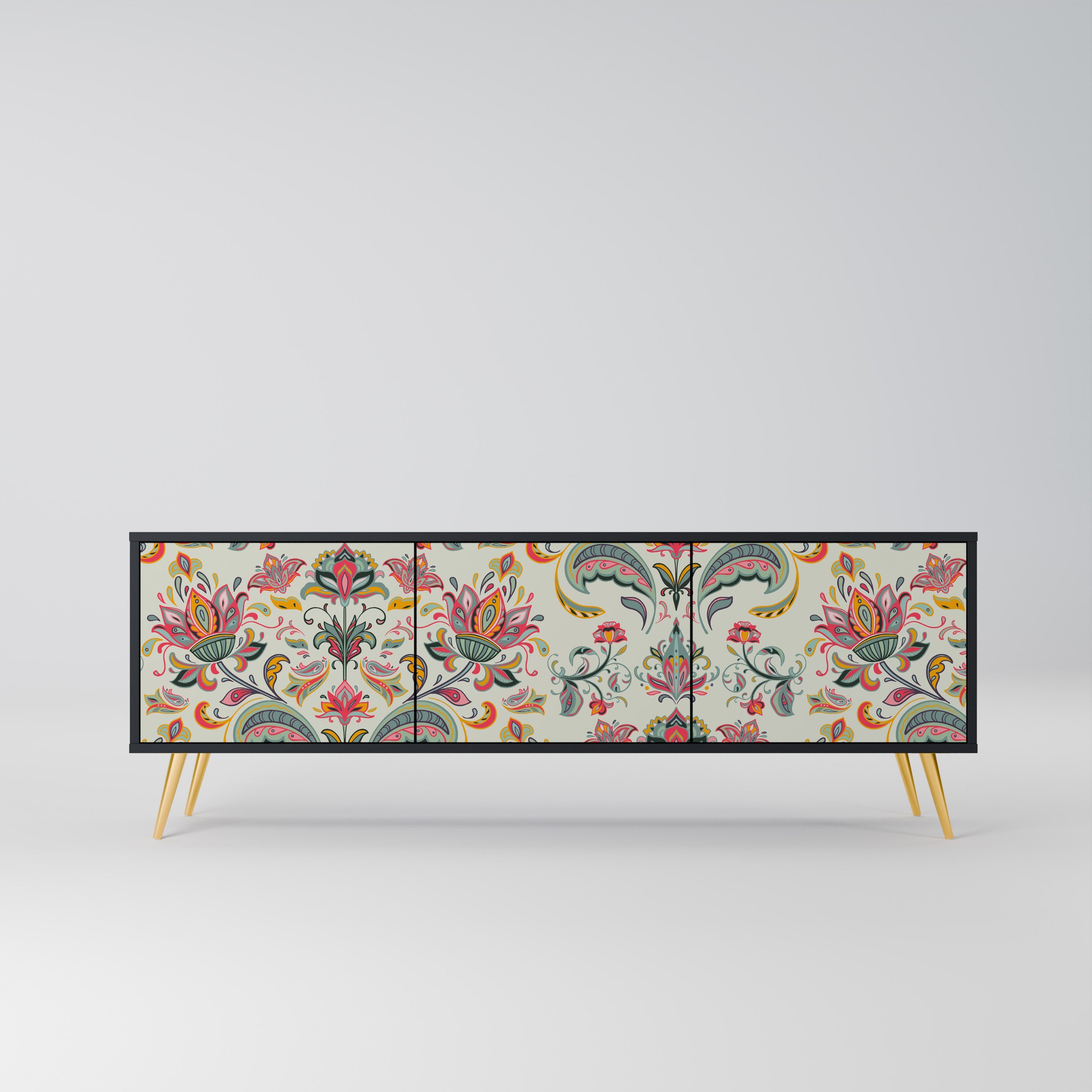 Meuble TV 3 portes ORGANIC FOLKLORE finition noire