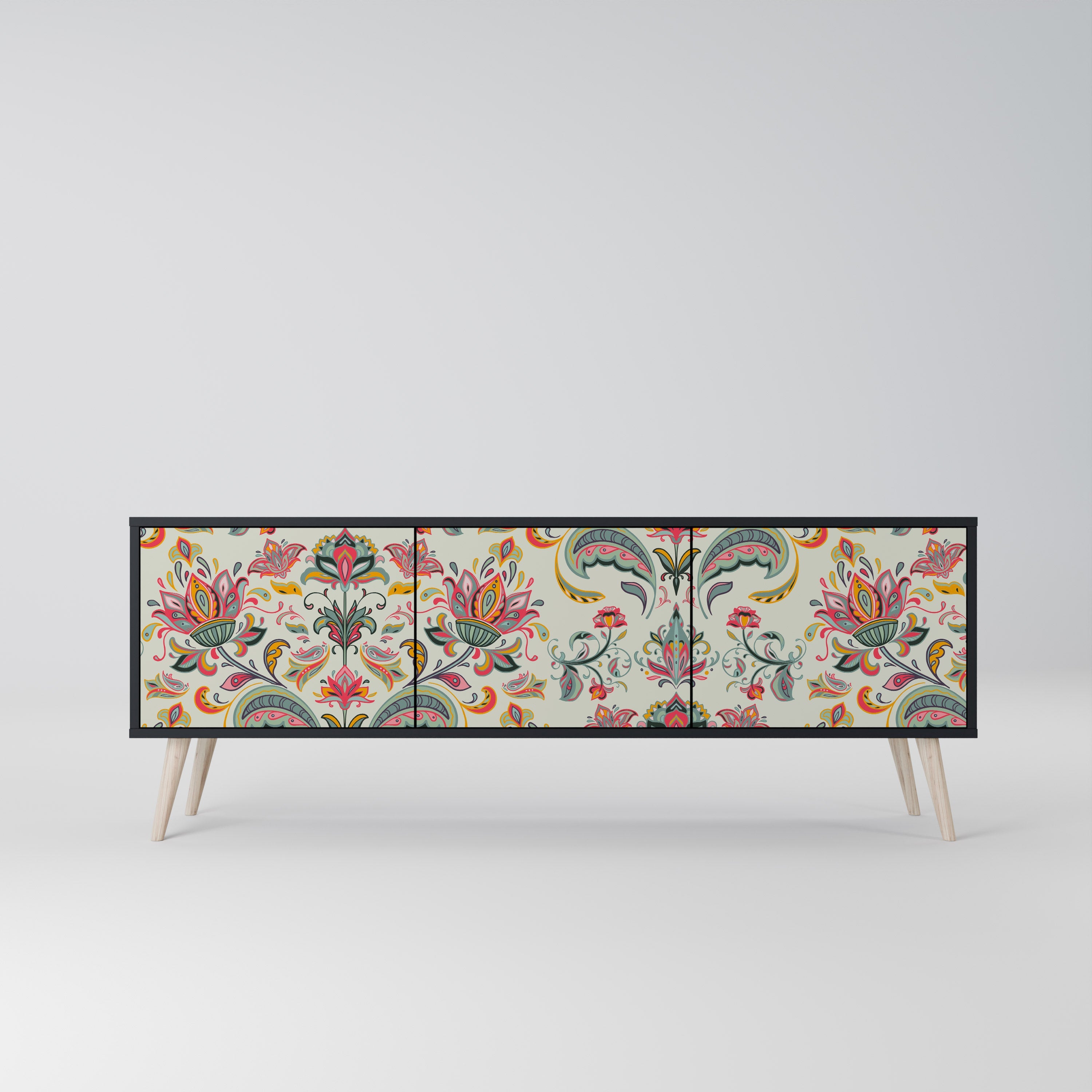 Meuble TV 3 portes ORGANIC FOLKLORE finition noire