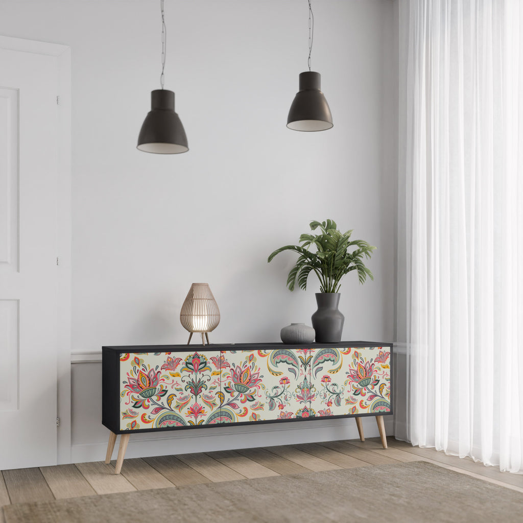 Meuble TV 3 portes ORGANIC FOLKLORE finition noire