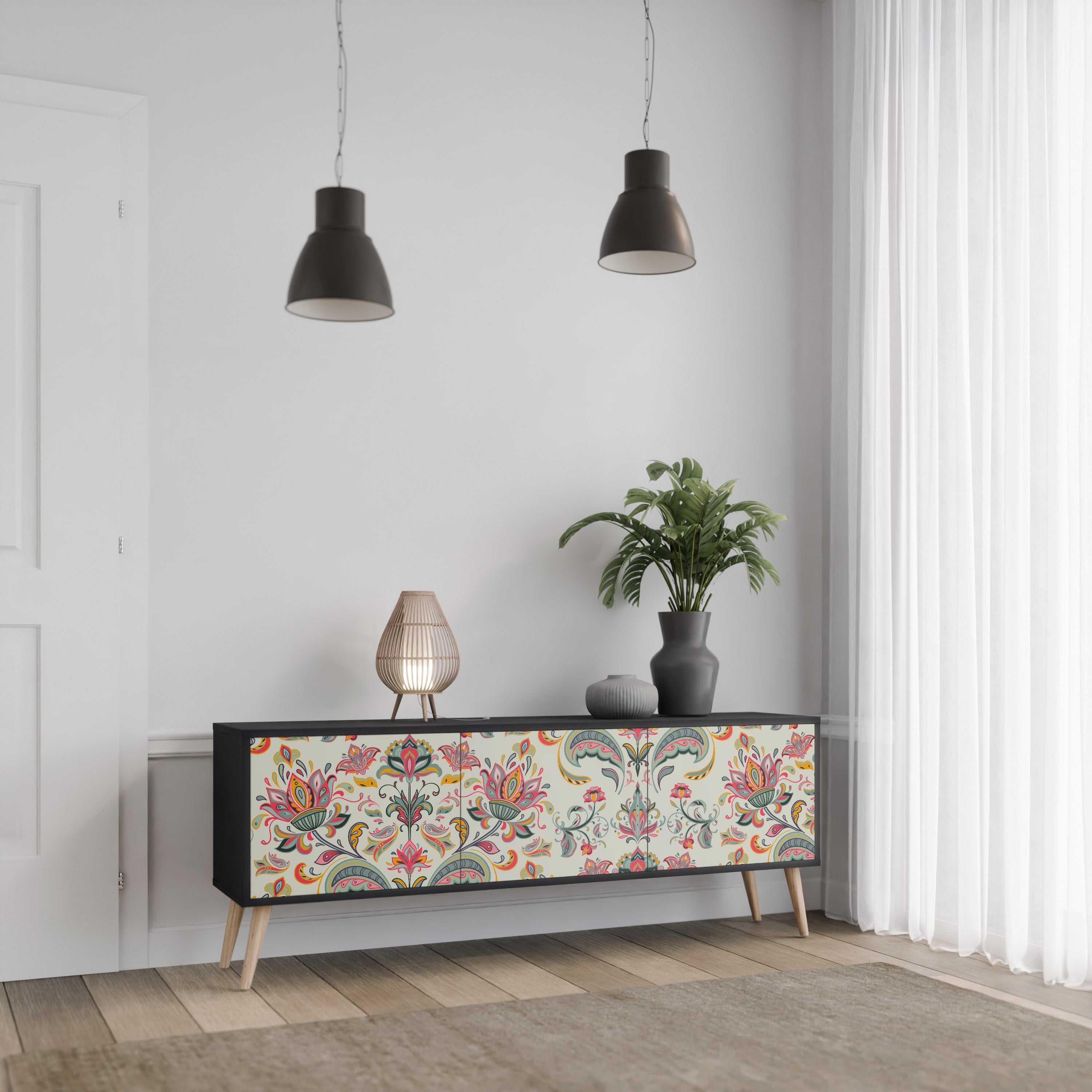 Meuble TV 3 portes ORGANIC FOLKLORE finition noire