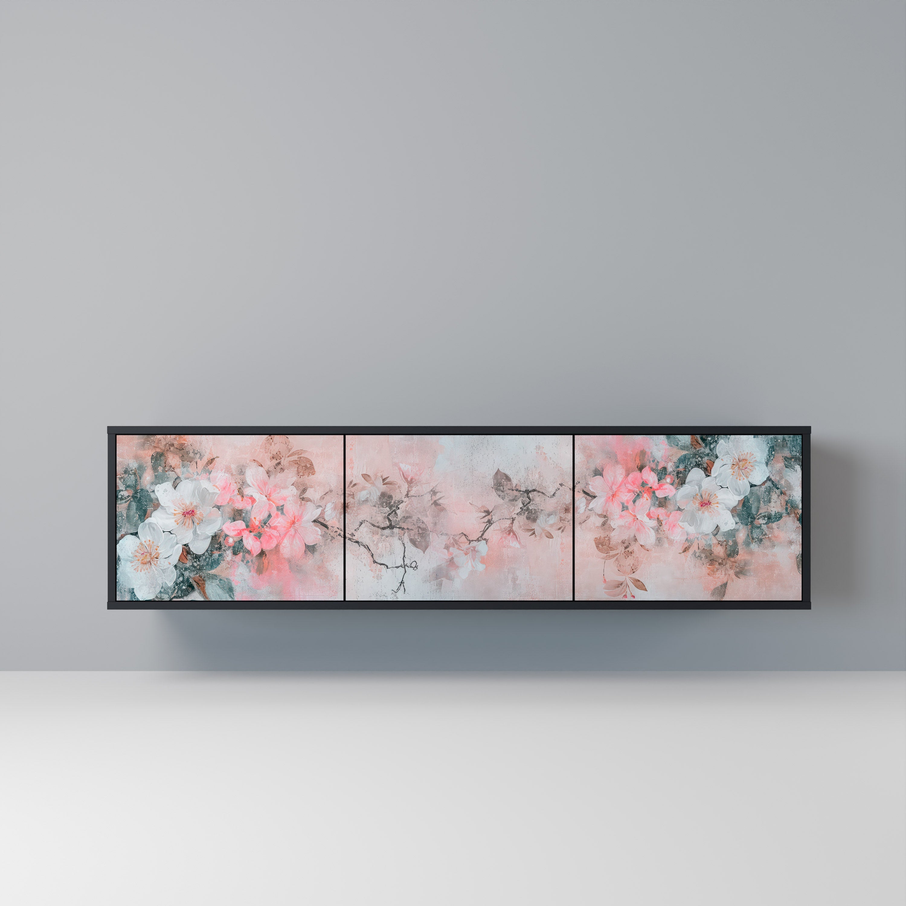 Meuble TV 3 portes CHERRY BLOSSOM finition noire