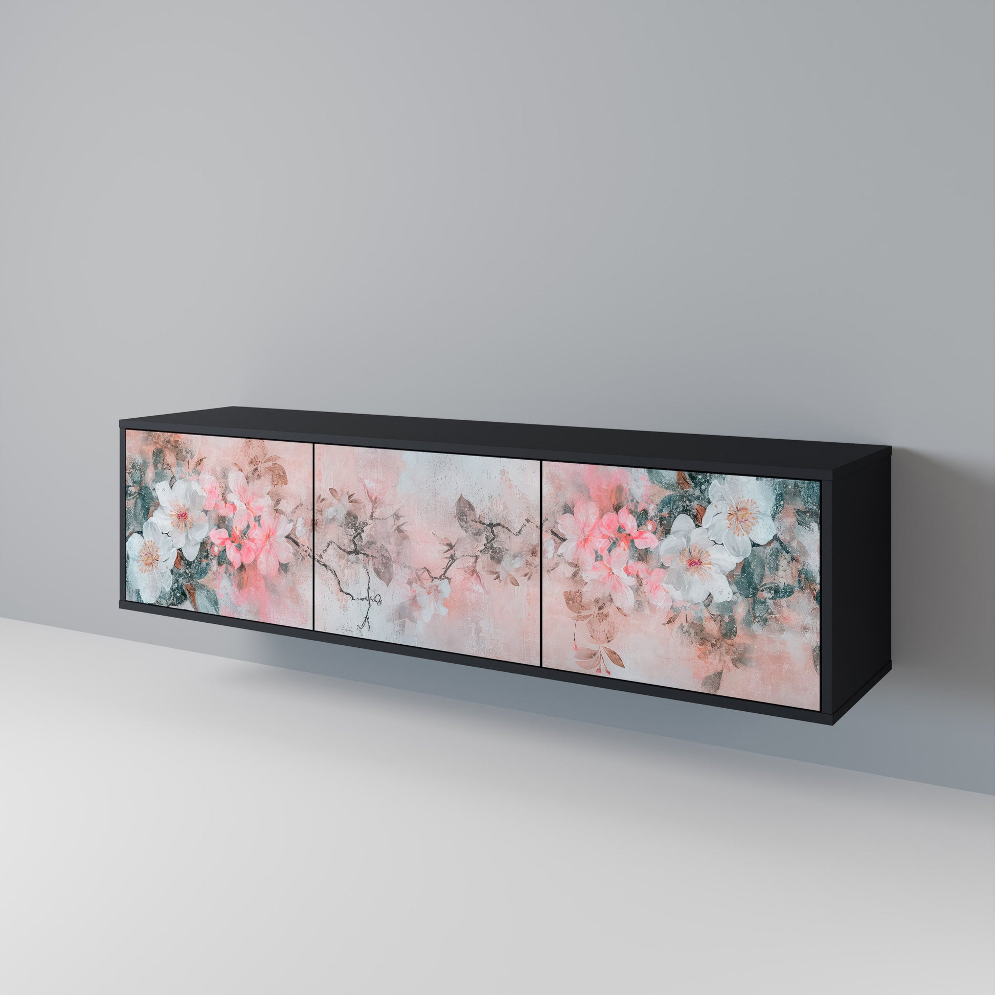 Meuble TV 3 portes CHERRY BLOSSOM finition noire
