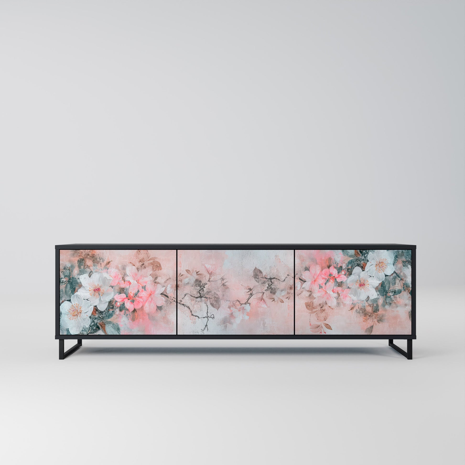 Meuble TV 3 portes CHERRY BLOSSOM finition noire