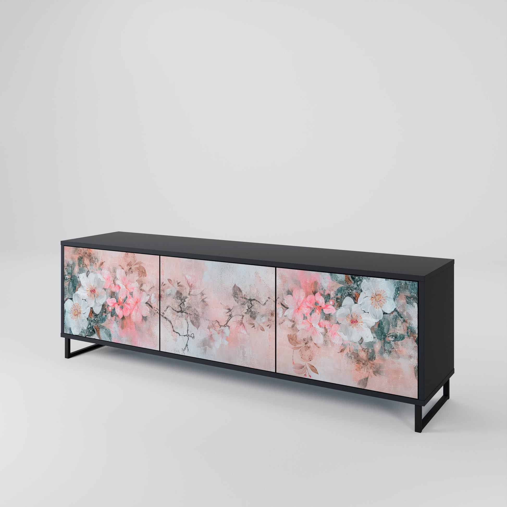 Meuble TV 3 portes CHERRY BLOSSOM finition noire