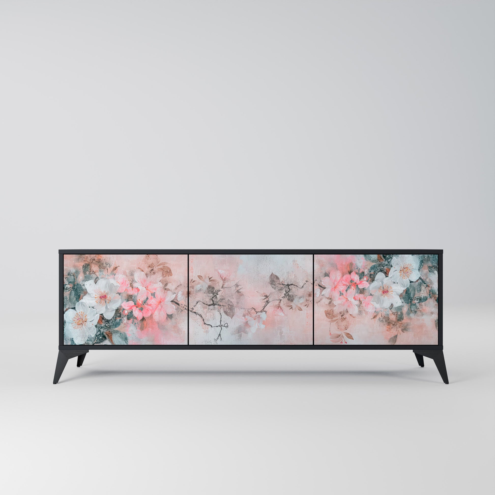 Meuble TV 3 portes CHERRY BLOSSOM finition noire