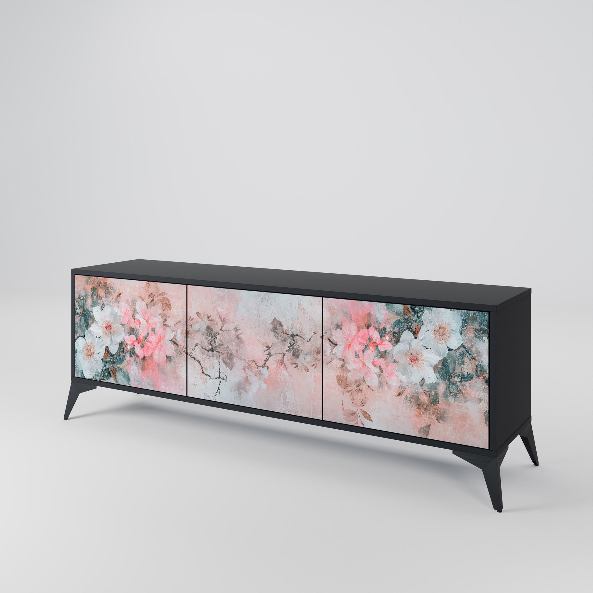 Meuble TV 3 portes CHERRY BLOSSOM finition noire